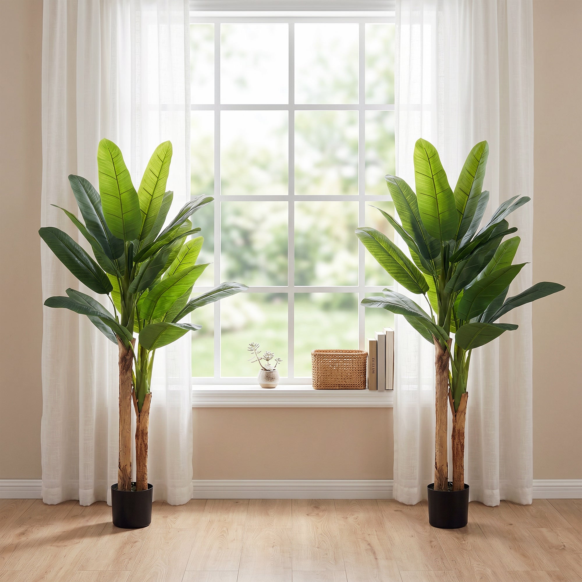 Lot de 2 plantes artificielles intérieurs 150 cm bananier arbre artificiel en pot avec des feuilles réalistes, fausse plante vert décoration pour maison, bureau, salon, chambre
