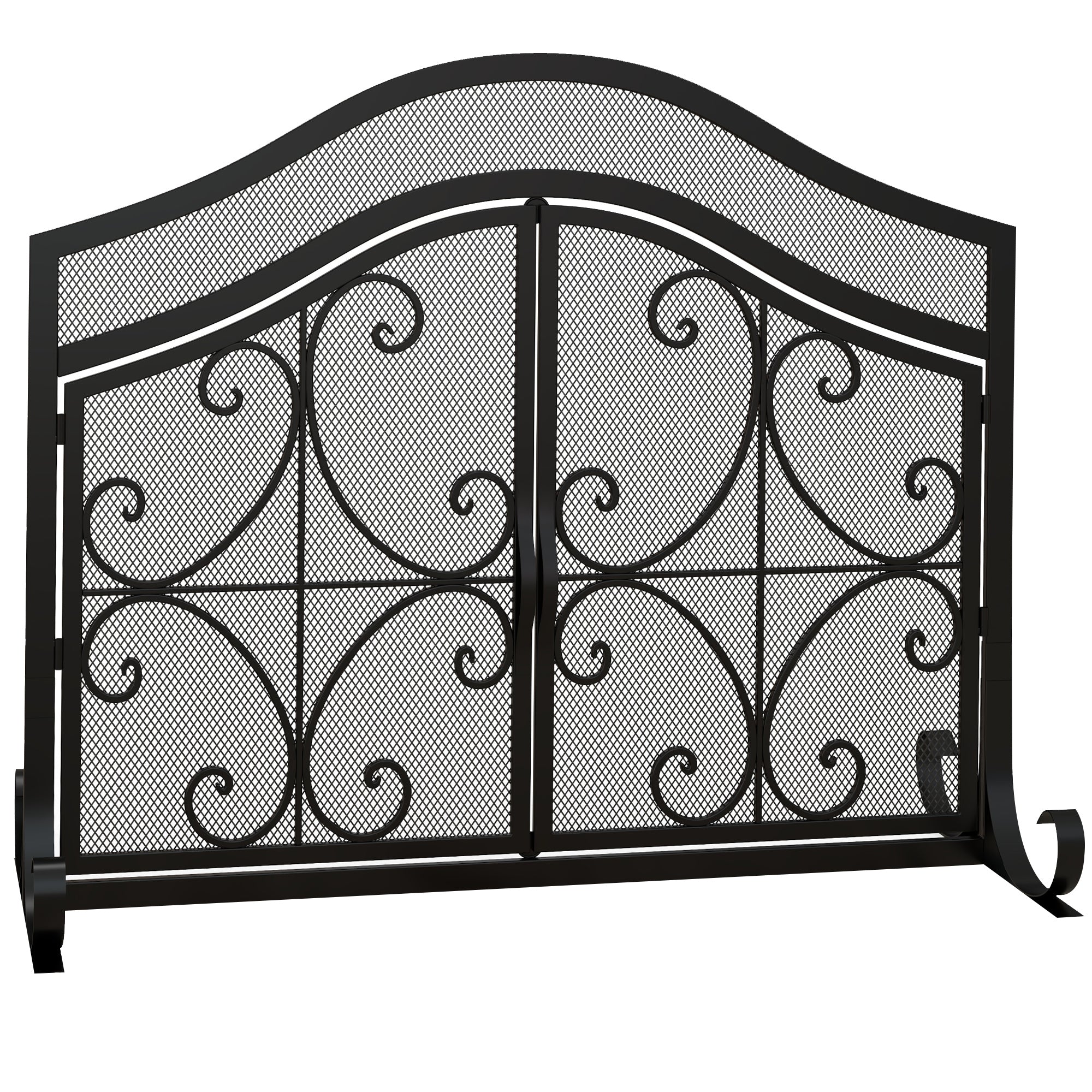 Pare-feu cheminée, grille de protection pour cheminée, panneau unique en maille d'acier, sommet arqué, serviteur cheminée avec double porte magnétiques, 105 x 40 x 80,5 cm, noir
