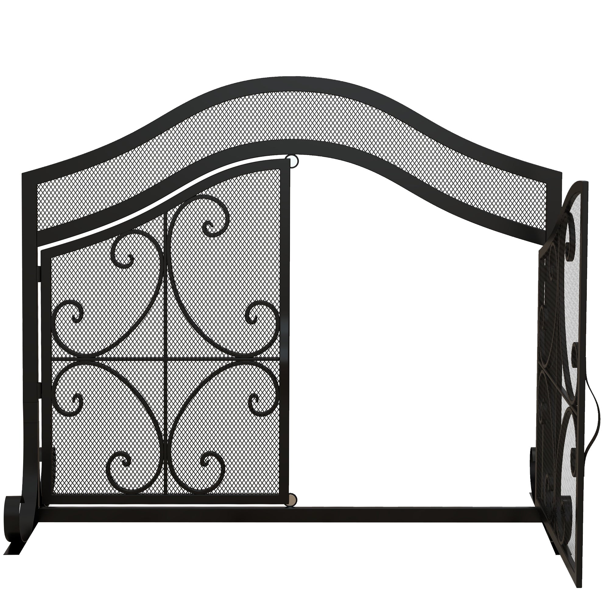 Pare-feu cheminée, grille de protection pour cheminée, panneau unique en maille d'acier, sommet arqué, serviteur cheminée avec double porte magnétiques, 105 x 40 x 80,5 cm, noir