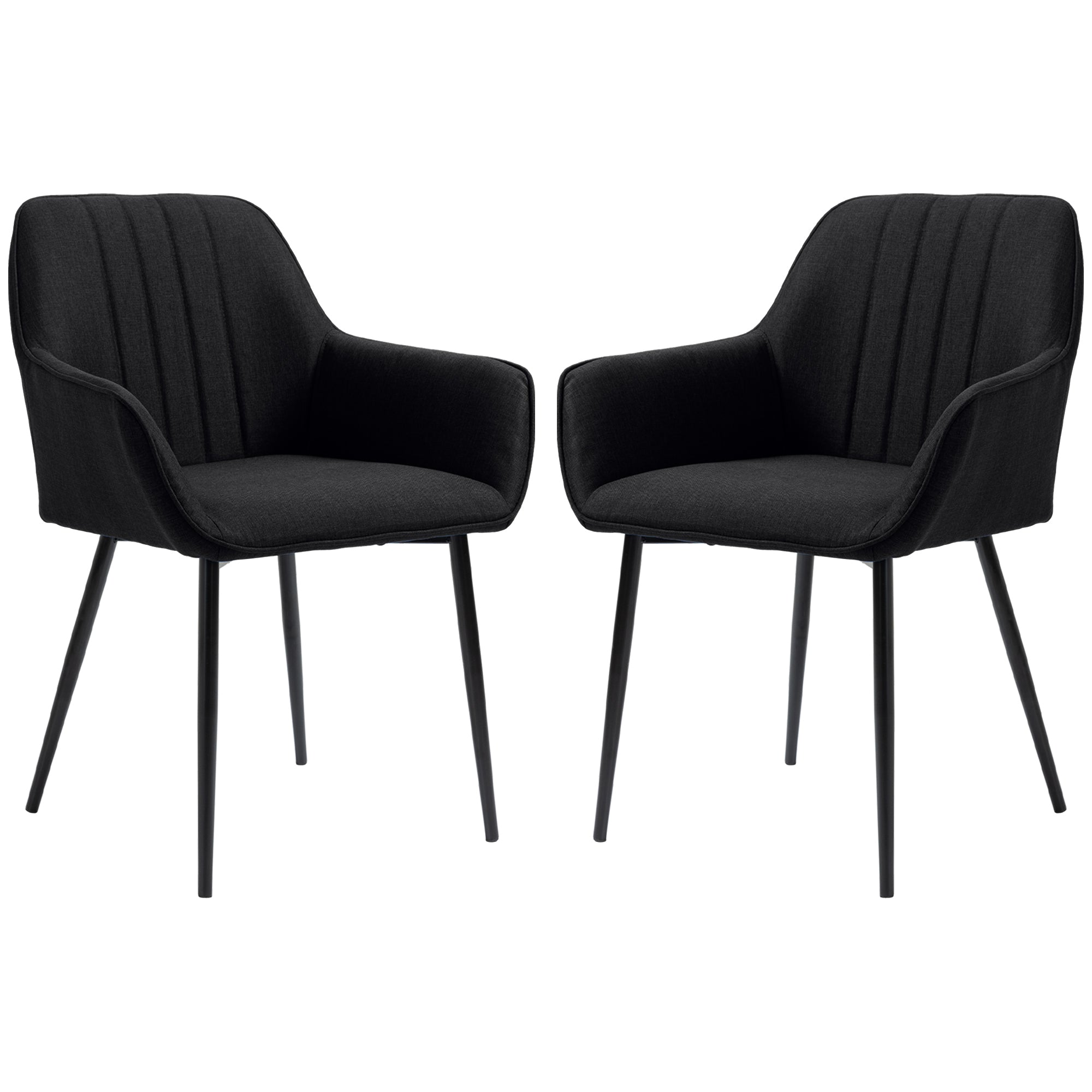 Chaises de Salle à Manger Chaises de Visiteur Design scandinave - Lot de 2 chaises - Pieds effilés métal Noir - Assise Dossier accoudoirs ergonomiques Lin Noir