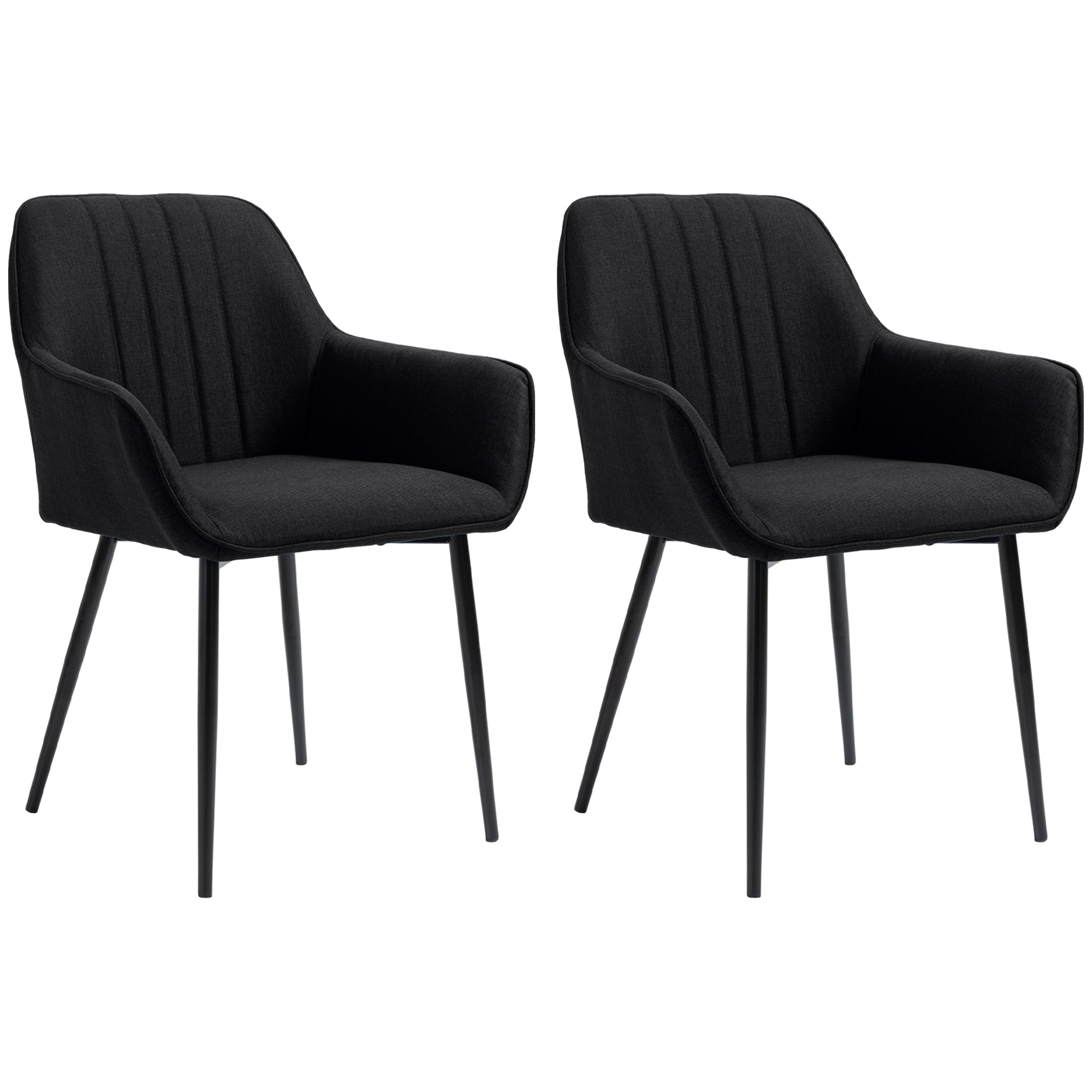 Chaises de Salle à Manger Chaises de Visiteur Design scandinave - Lot de 2 chaises - Pieds effilés métal Noir - Assise Dossier accoudoirs ergonomiques Lin Noir