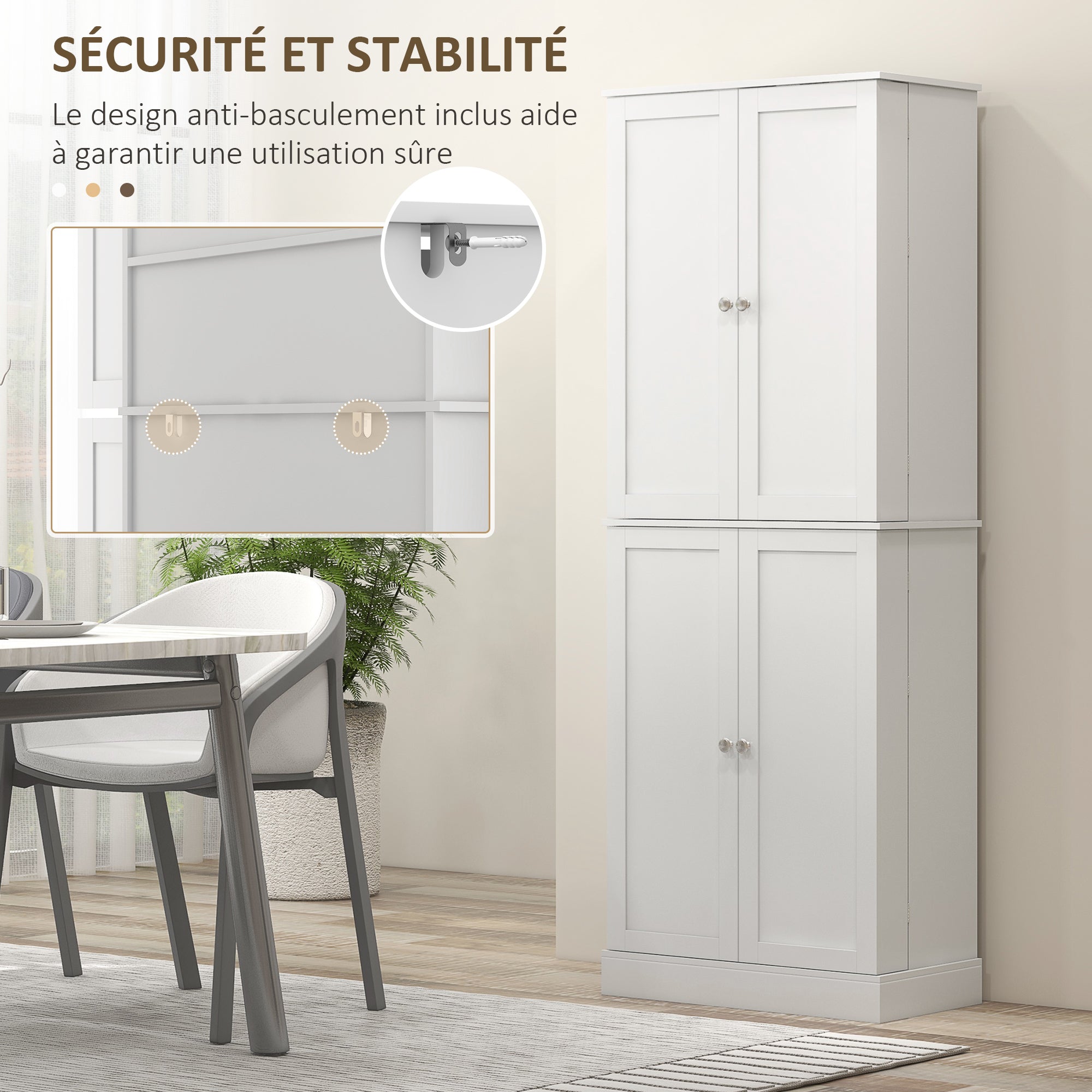 Armoire de cuisine buffet cuisine vaisselier meuble de rangement style moderne avec placards, étagère réglable et porte-épices pour salle à manger, salon, 60 x 35 x 166 cm, blanc