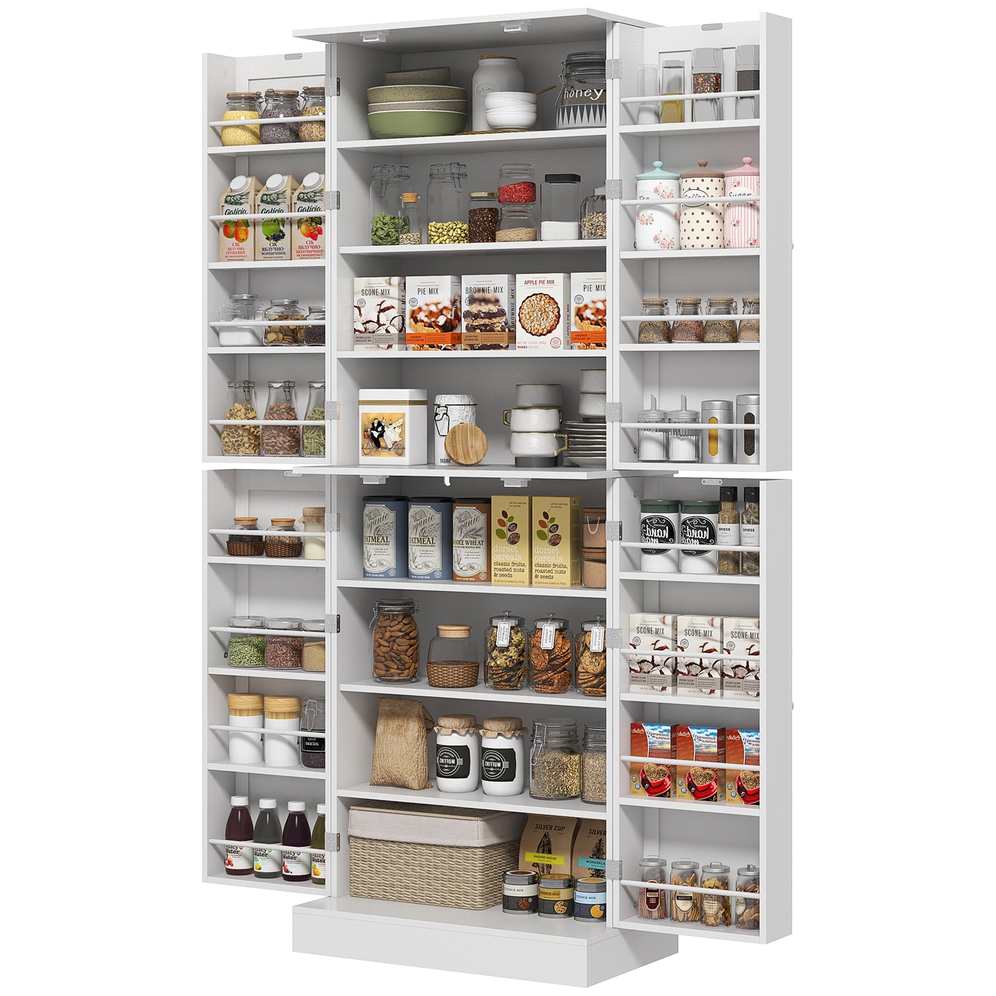 Armoire de cuisine buffet cuisine vaisselier meuble de rangement style moderne avec placards, étagère réglable et porte-épices pour salle à manger, salon, 60 x 35 x 166 cm, blanc