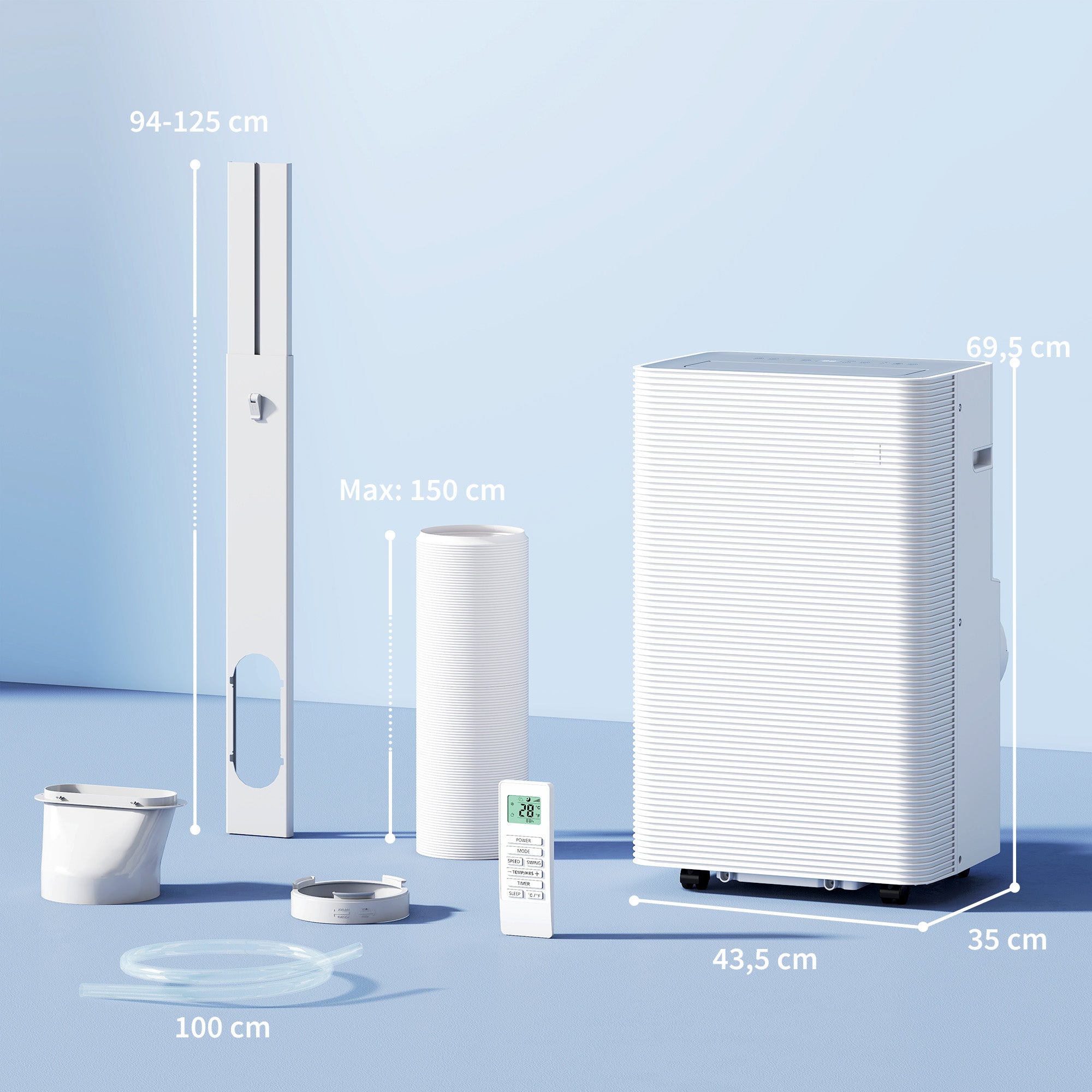 Climatiseur mobile 12000 BTU, climatiseur portable 4 en 1, refroidissement, déshumidificateur, ventilateur, mode nuit, télécommande, minuteur 24H, oscillation, 3 vitesses, pièces 35m², classe A