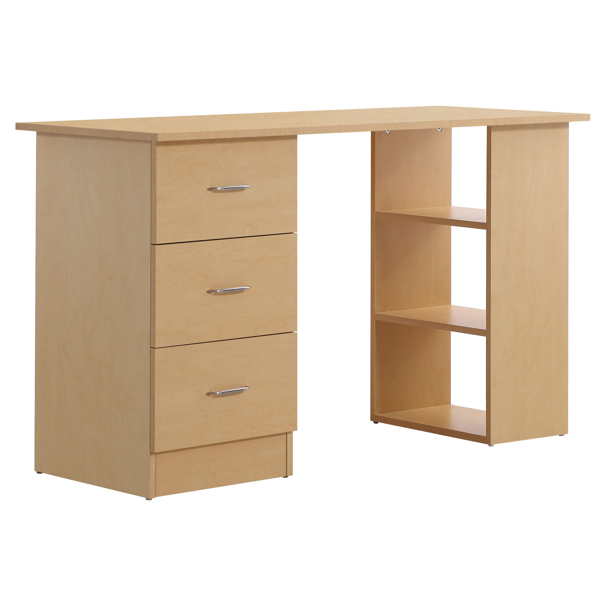 Bureau avec rangement, table informatique 120 x 50 cm, bureau d'ordinateur avec étagères et tiroirs, pour petits espaces, chambre à coucher, aspect bois clair