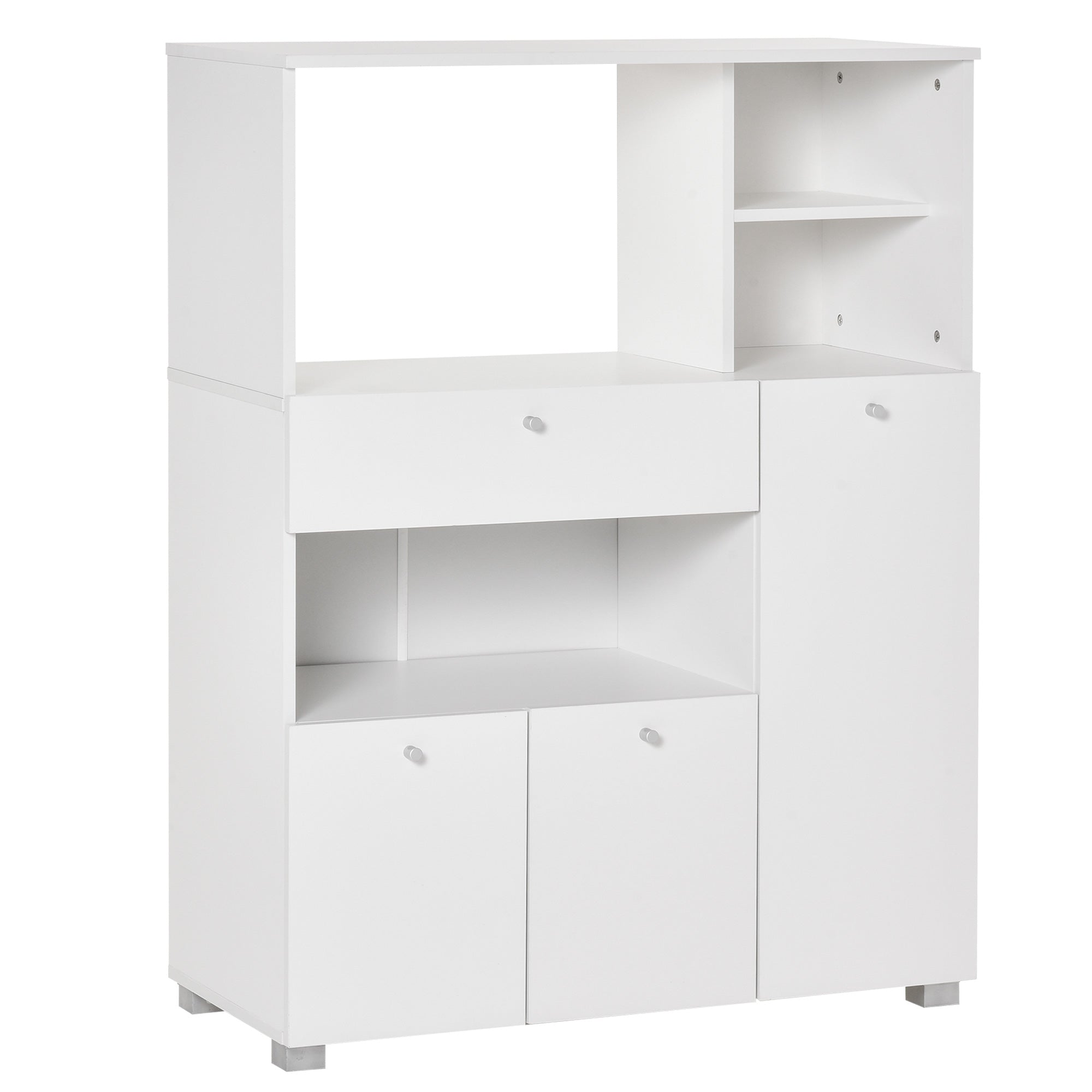 Meuble de micro-onde armoire cuisine meuble de rangement multi-rangements buffet avec 2 placards 4 niches tiroir coulissant dim. 90L x 40l x 120H cm en bois blanc