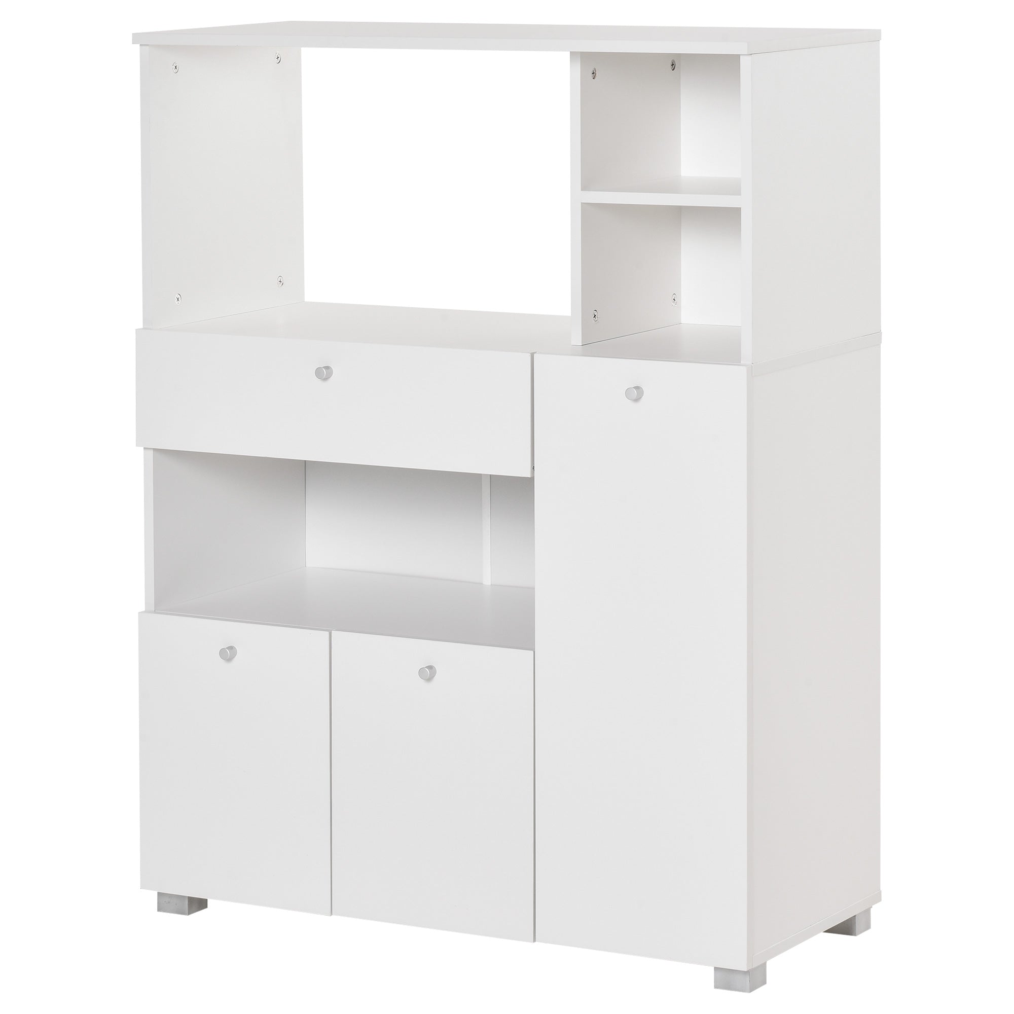 Meuble de micro-onde armoire cuisine meuble de rangement multi-rangements buffet avec 2 placards 4 niches tiroir coulissant dim. 90L x 40l x 120H cm en bois blanc