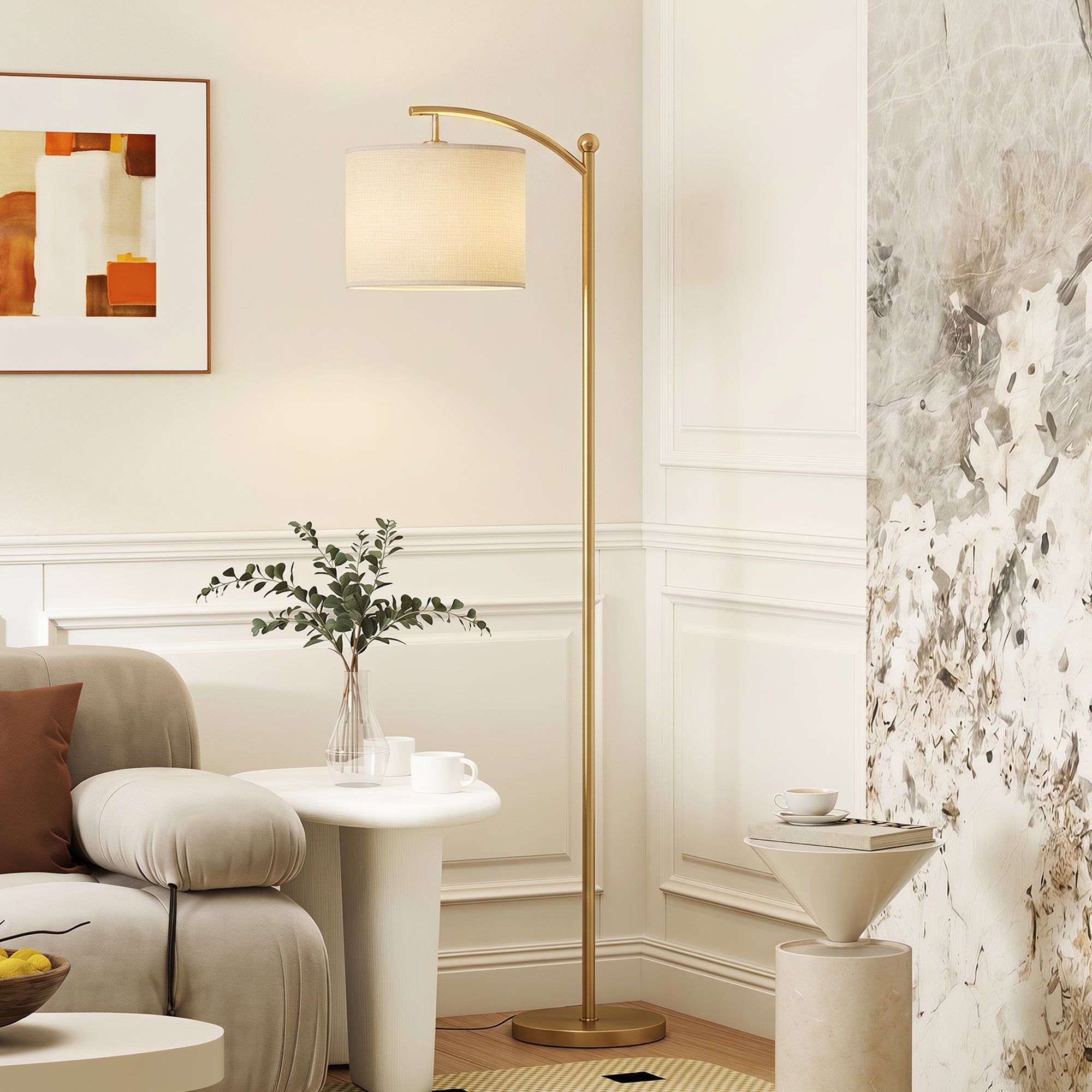 Lampadaire sur Pied de Salon, Lampe Salon Moderne Dimmable, 2 Températures de Couleur avec Télécommande, Minuterie de 60 minutes, pour Salon et Chambre, 160 cm, Doré