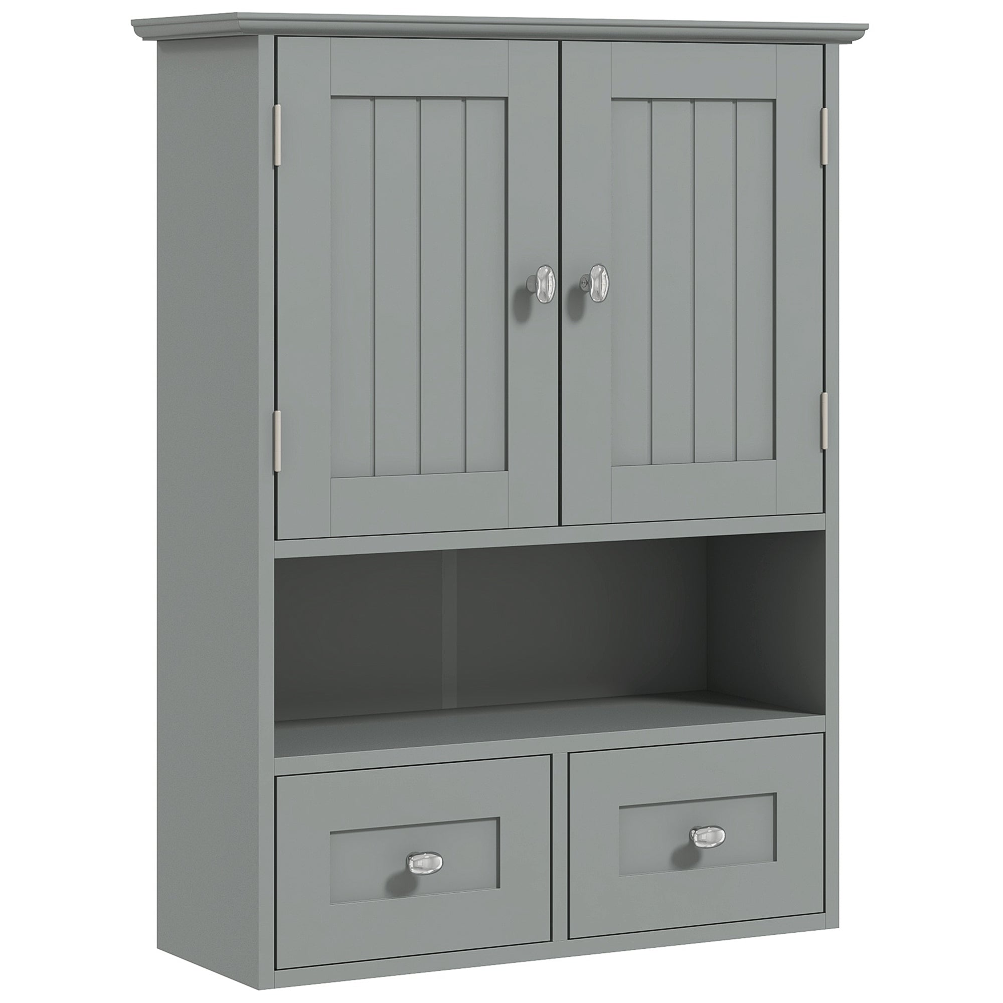 Armoire murale de salle de bain, armoire de toilette, avec portes doubles, étagère ouverte, 2 tiroirs pour ranger, 50,8l x 17,8P x 66H cm, gris