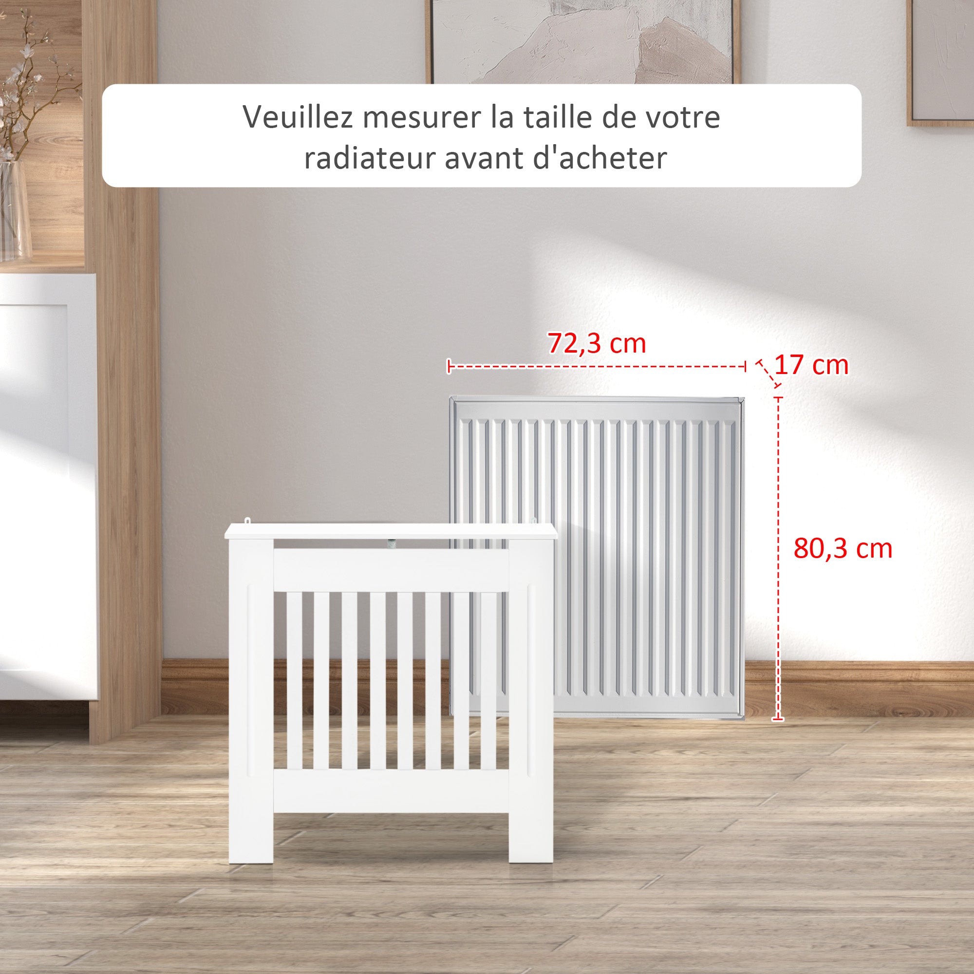 Cache-radiateur couverture radiateur grille d'aération verticale à lattes 78L x 19l x 81H cm en bois Blanc