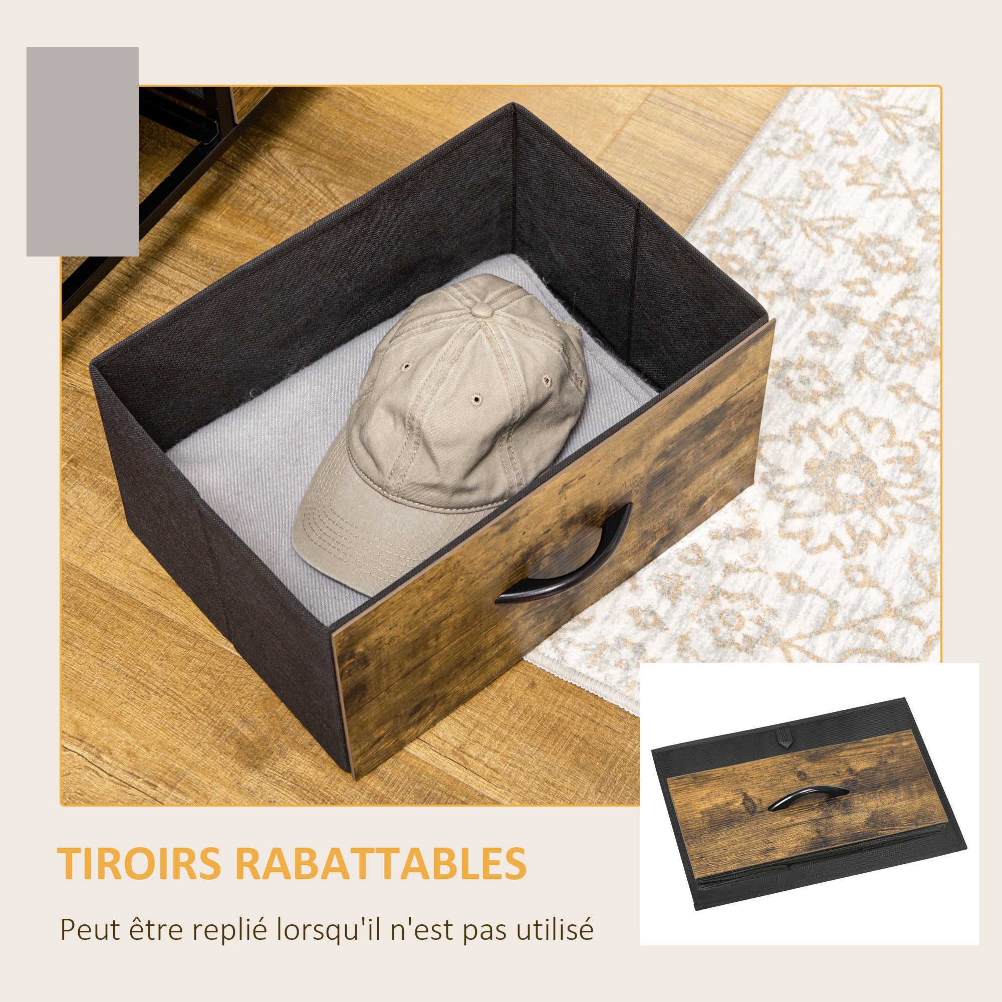 Meuble de rangement, commode, buffet de rangement style industriel 6 tiroirs pliables 2 étagères acier et bois - 84 x 30 x 92 cm