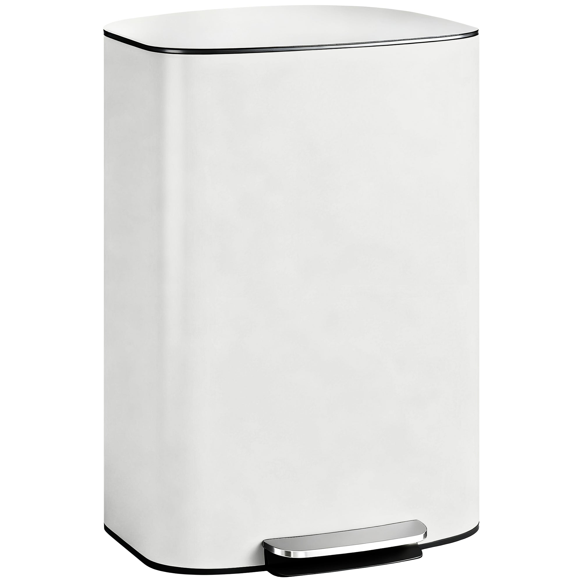 Poubelle de cuisine 50 L poubelle à pédale avec fonction maintien ouvert, couvercle à fermeture douce, pédale, en acier inoxydable, blanc crème, 45,1 x 36,5 x 62,6 cm