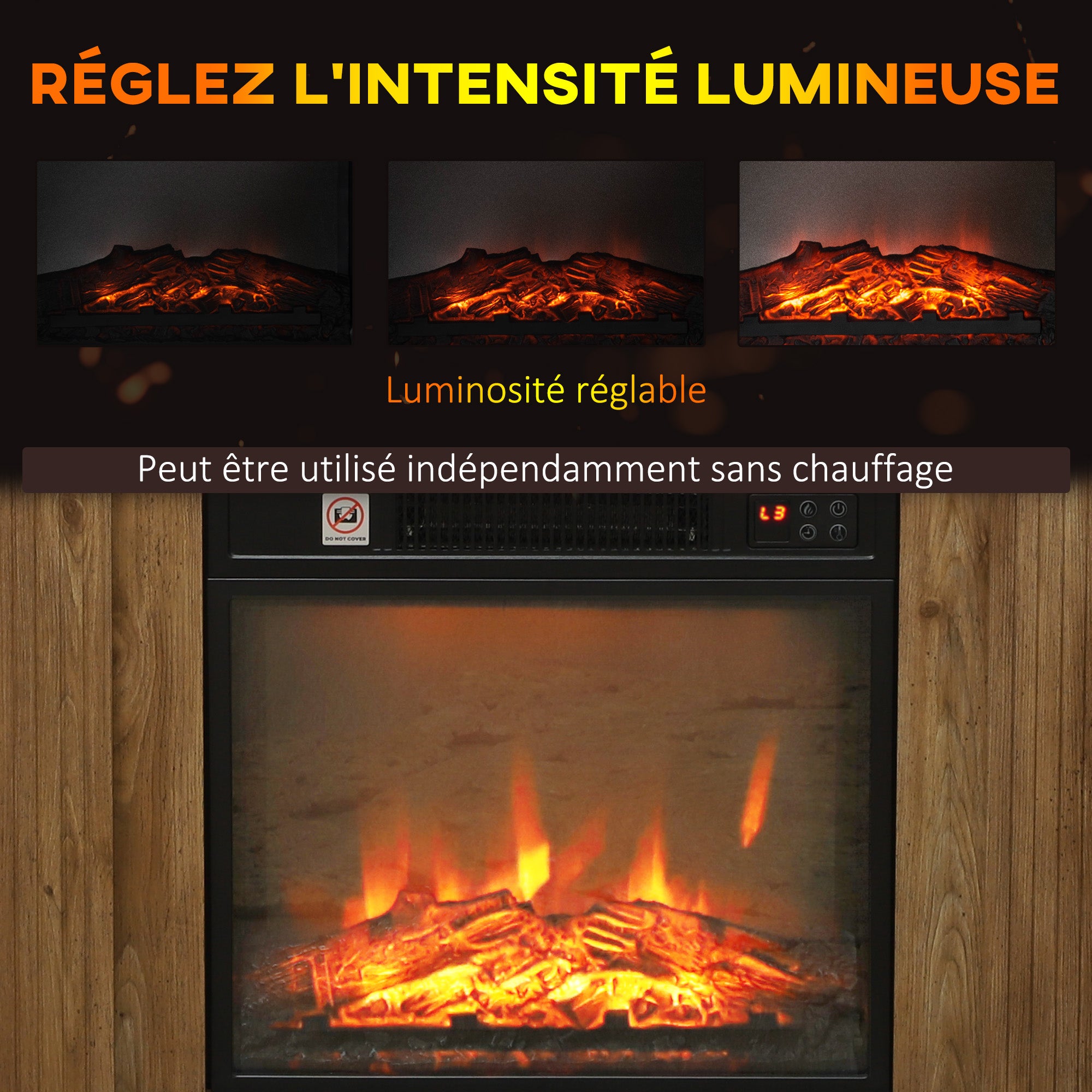 Cheminée électrique, effet flamme 3D, chauffage 1800W, luminosité réglable, télécommande, minuterie, cheminée décorative, sécurité renforcée, 81,5 x 30 x 76,2 cm, brun effet bois