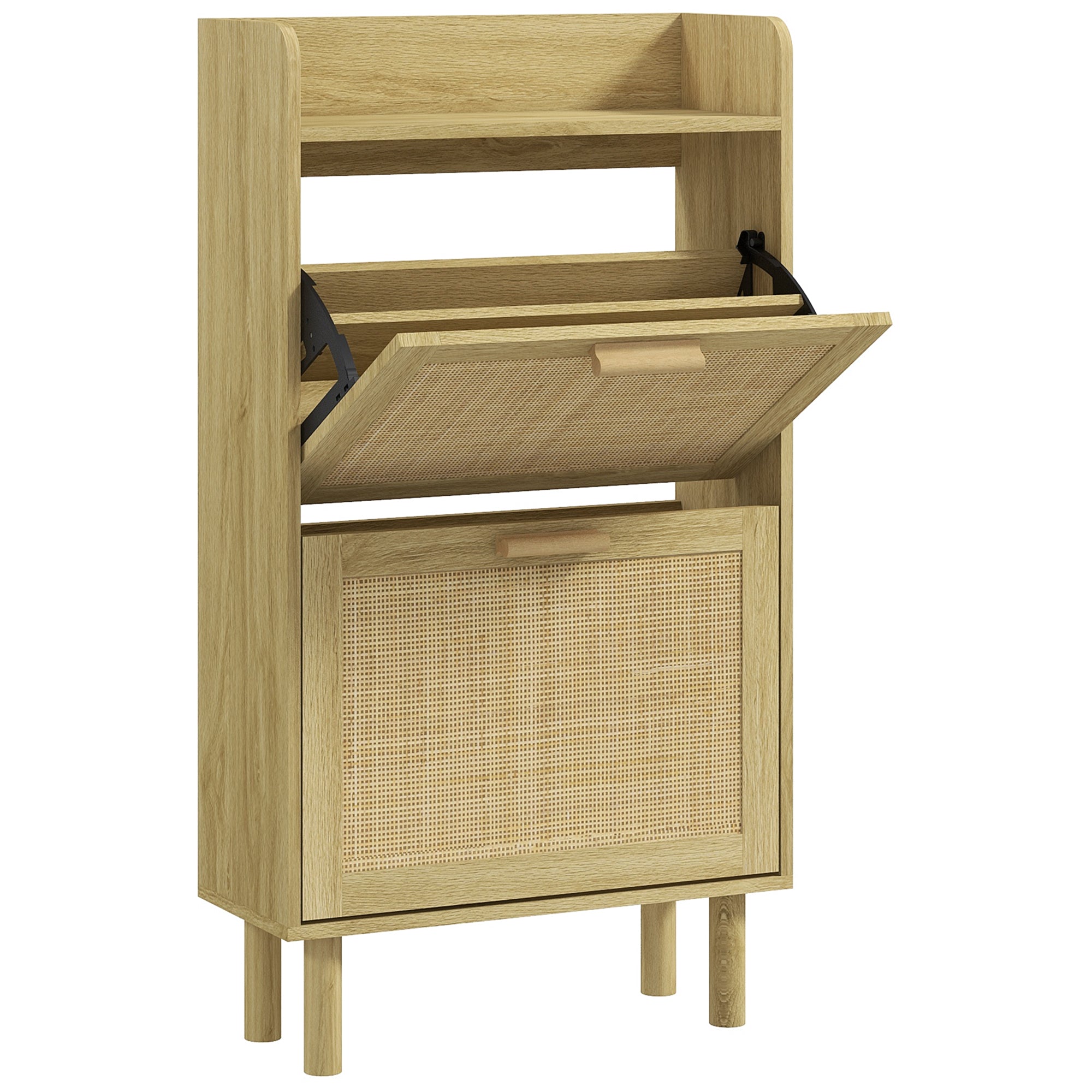 Meuble à chaussures étagère à chaussures armoire 2 portes abattants 12 paires, effet rotin tissé design bohème - dim. 80L x 24,5l x 110H cm naturel