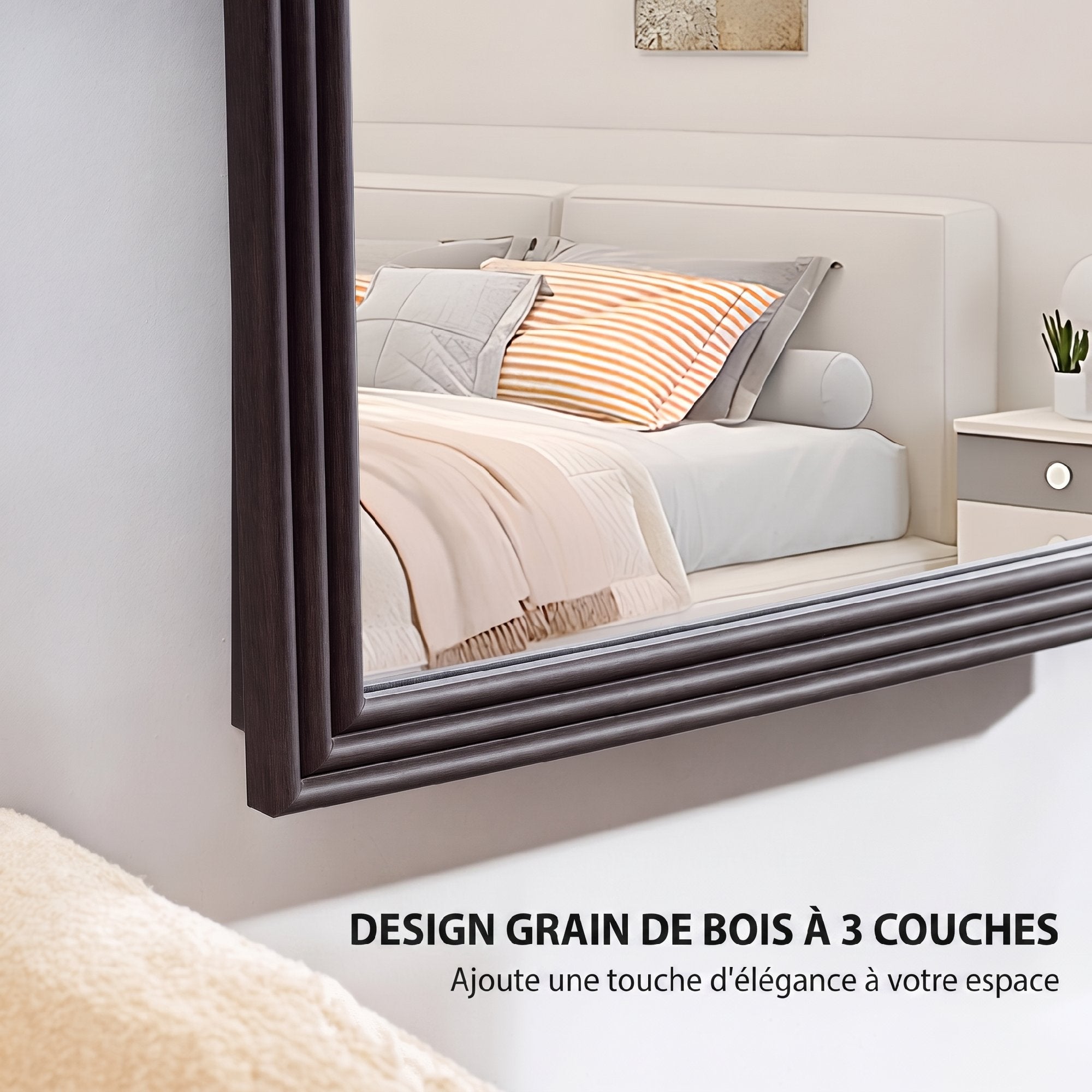 Miroir de sol arqué pleine longueur 53,3 x 162,5 cm - miroir sur pied avec cadre en effet imitation pierre, montage au sol, suspendu ou appuyé contre le mur, pour salon, chambre, marron