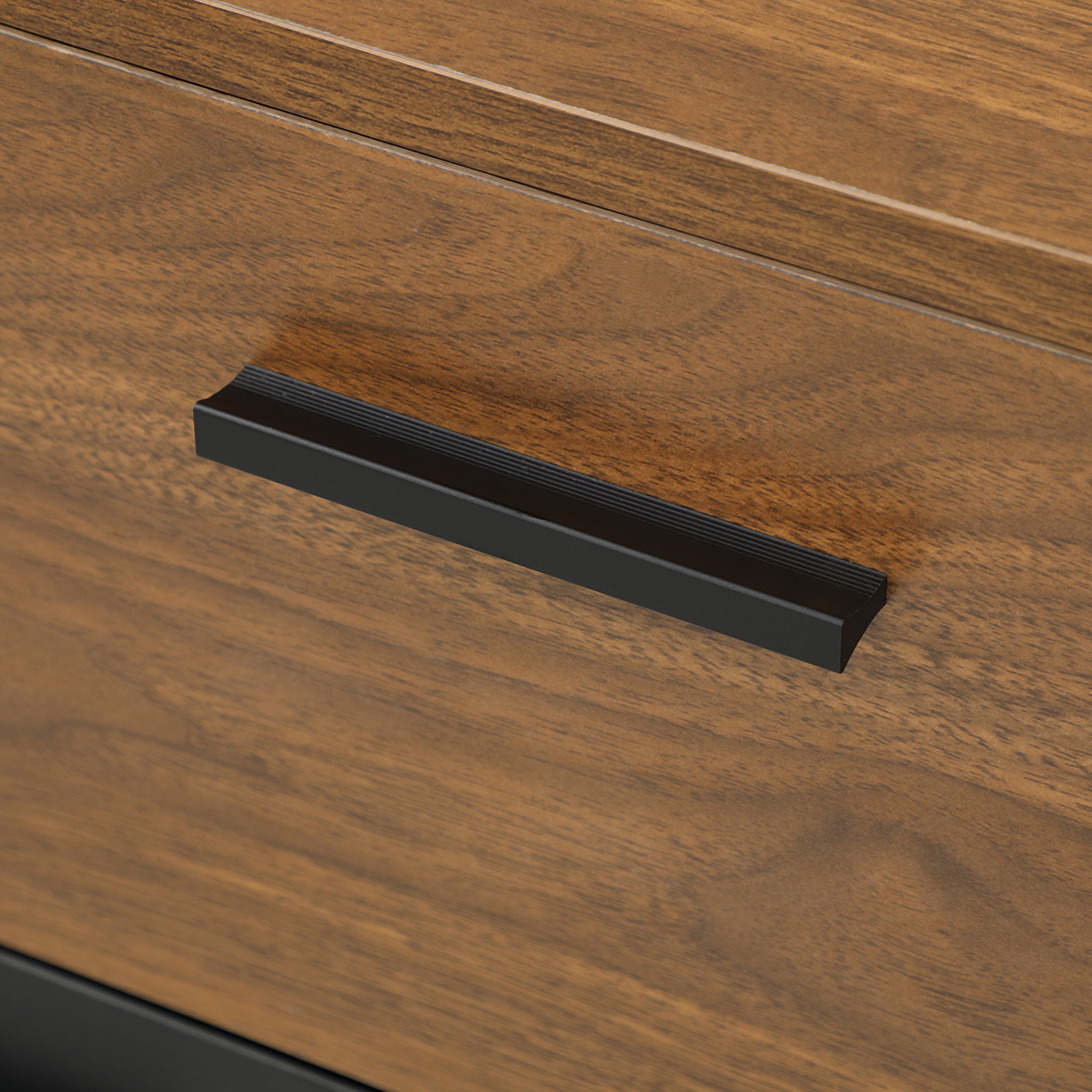 Buffet salon meuble de rangement avec 4 placards, tiroirs et étagères réglables, dim. 120 x 35 x 85 cm, marron et noir