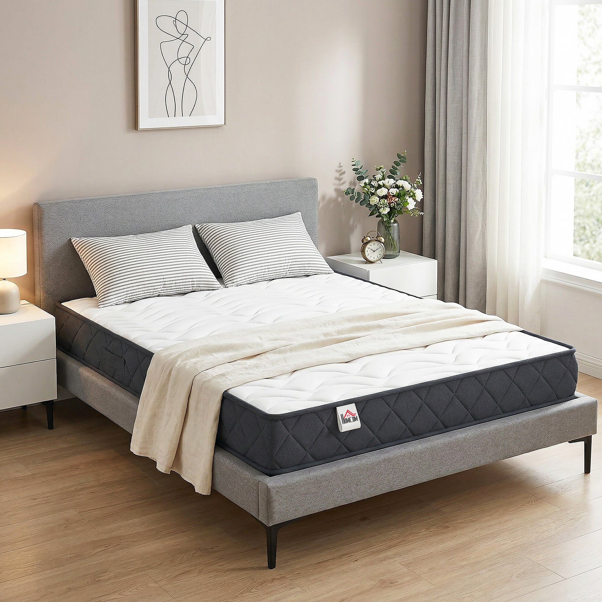 Matelas 140x190cm, Matelas 2 Personnes, Mousse à Mémoire de Forme, 20cm d'Épaisseur, Mousse Découpée en Vagues et Bords Renforcés, Certifié Oeko-Tex, Fermeté Moyenne