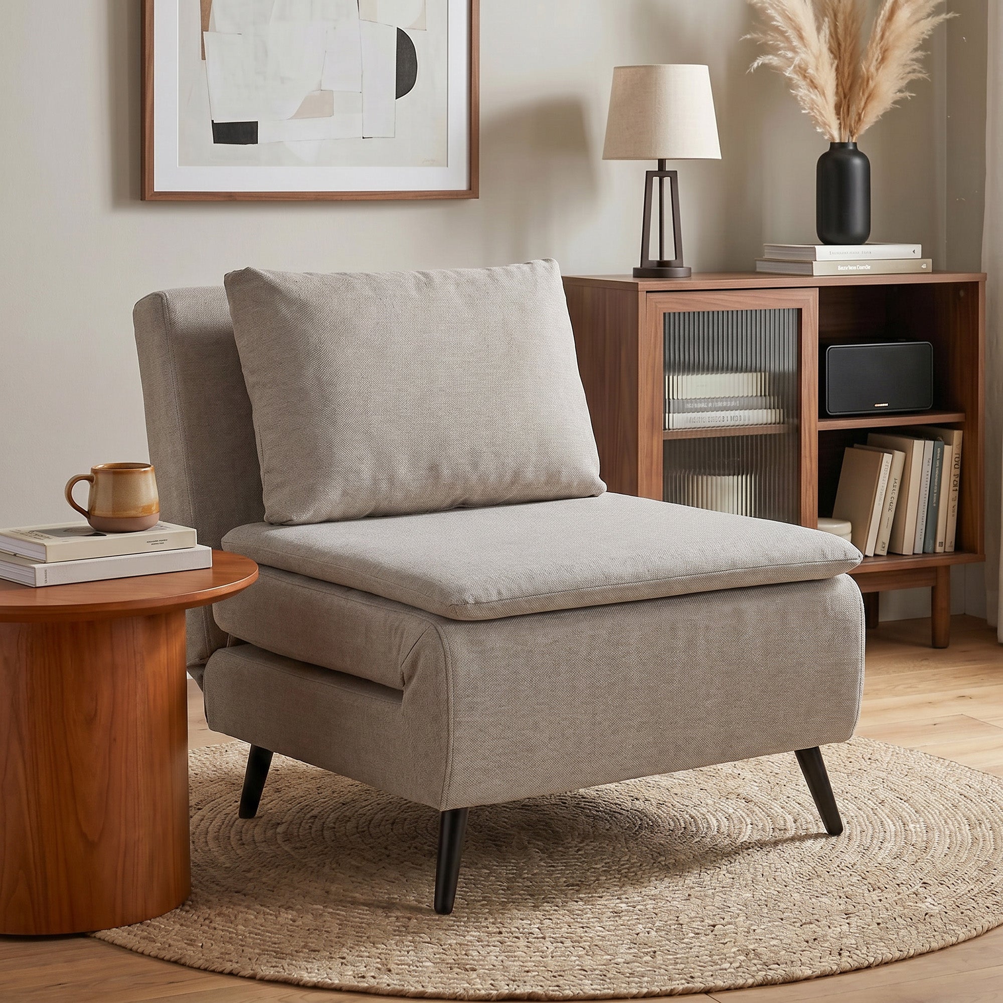 Fauteuil Convertible 1 Place, Fauteuil-Lit Clic-Clac 3 en 1 avec Dossier Réglable, Oreiller, Assise Large, Ressorts en S, Canapé-Lit Rembourré en Lin pour Invités, Salon, Bureau, Marron Clair