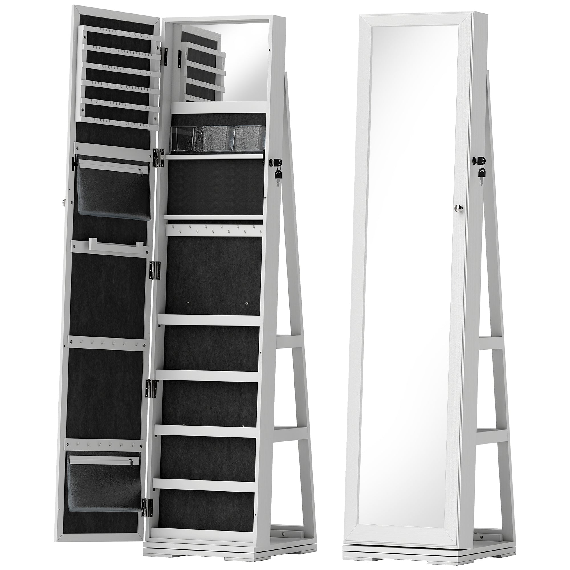 Armoire à Bijoux pivotante verrouillable boîte à bijoux avec Miroir - Armoire Bijoux Multi-Rangement - en Bois Blanc