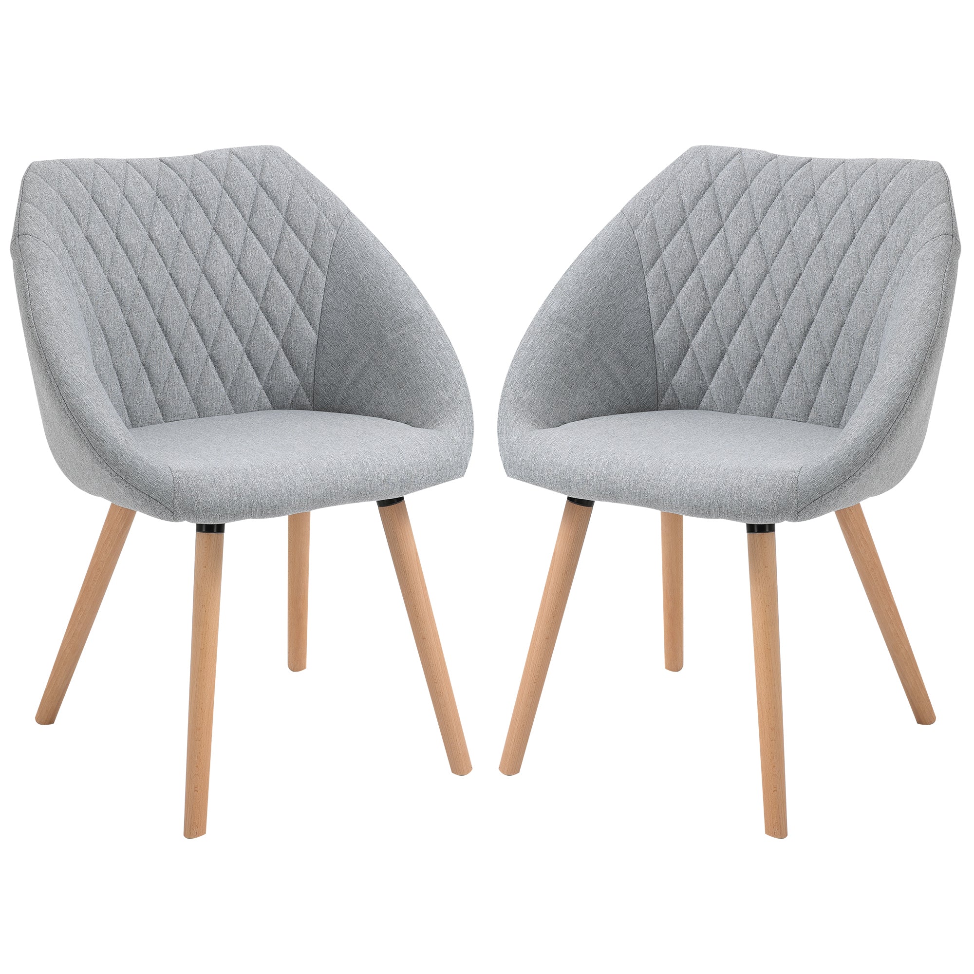 Lot de 2 Chaises de Salle à Manger Design scandinave - Pieds effilés Bois hêtre - Assise Dossier accoudoirs ergonomiques Lin Gris