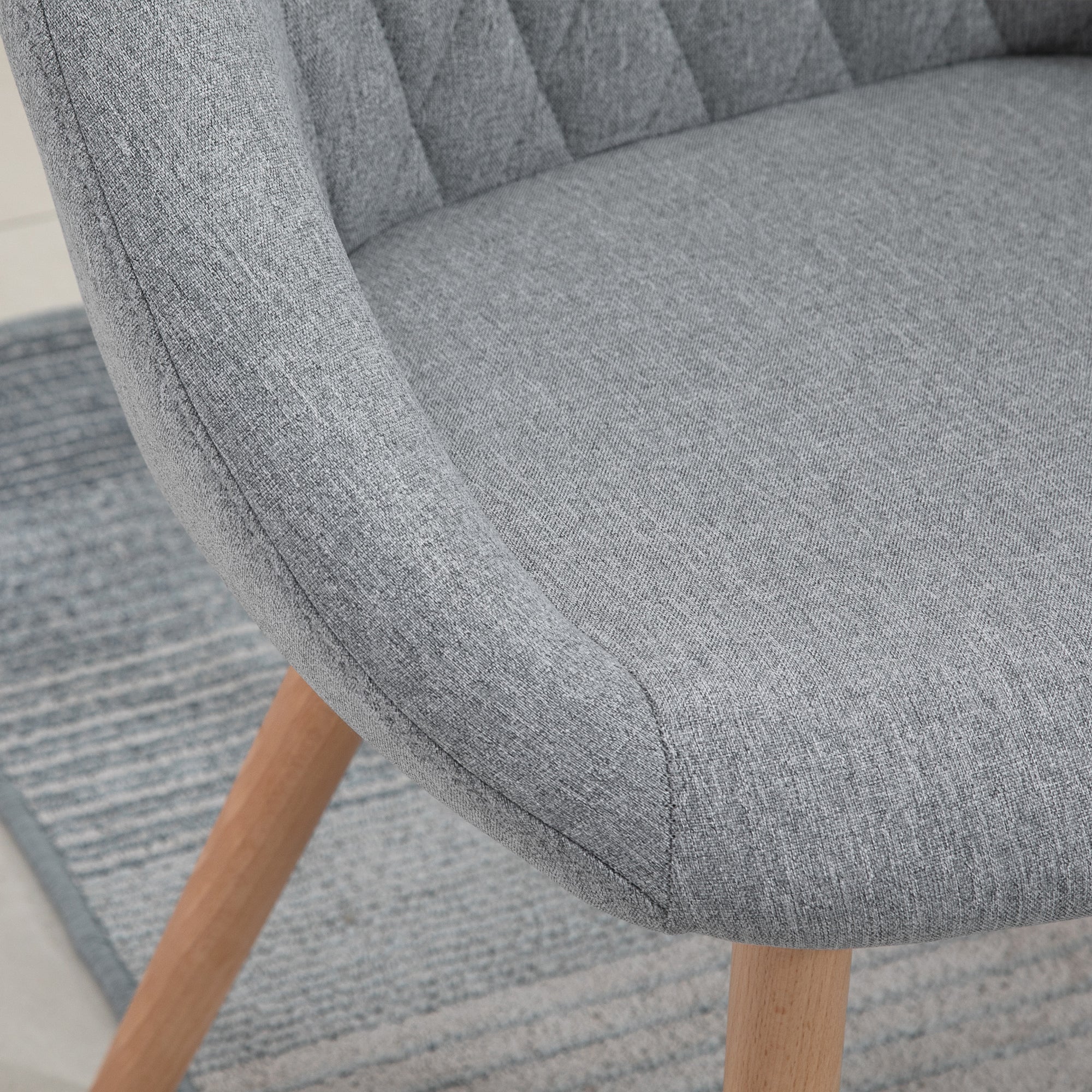 Lot de 2 Chaises de Salle à Manger Design scandinave - Pieds effilés Bois hêtre - Assise Dossier accoudoirs ergonomiques Lin Gris