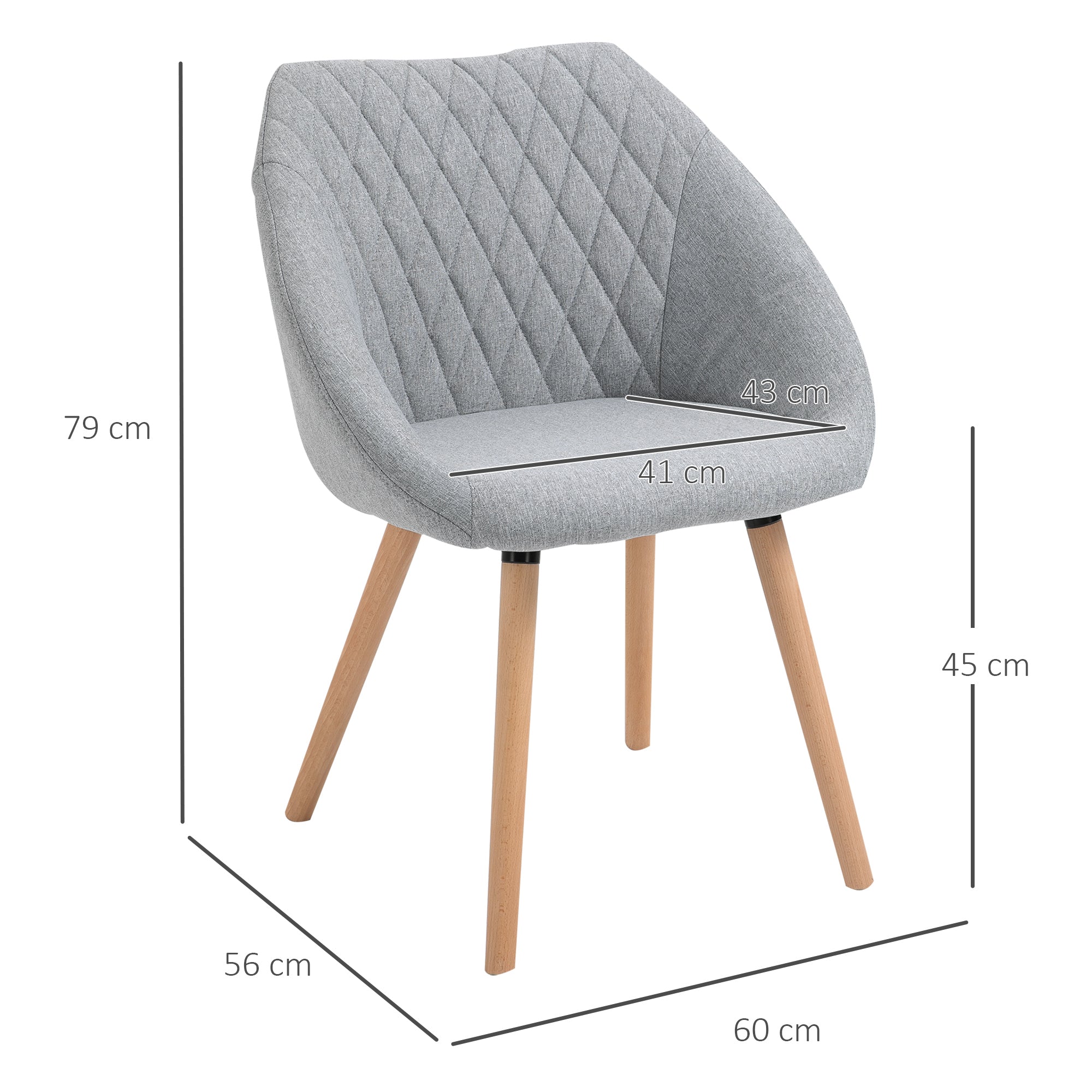 Lot de 2 Chaises de Salle à Manger Design scandinave - Pieds effilés Bois hêtre - Assise Dossier accoudoirs ergonomiques Lin Gris