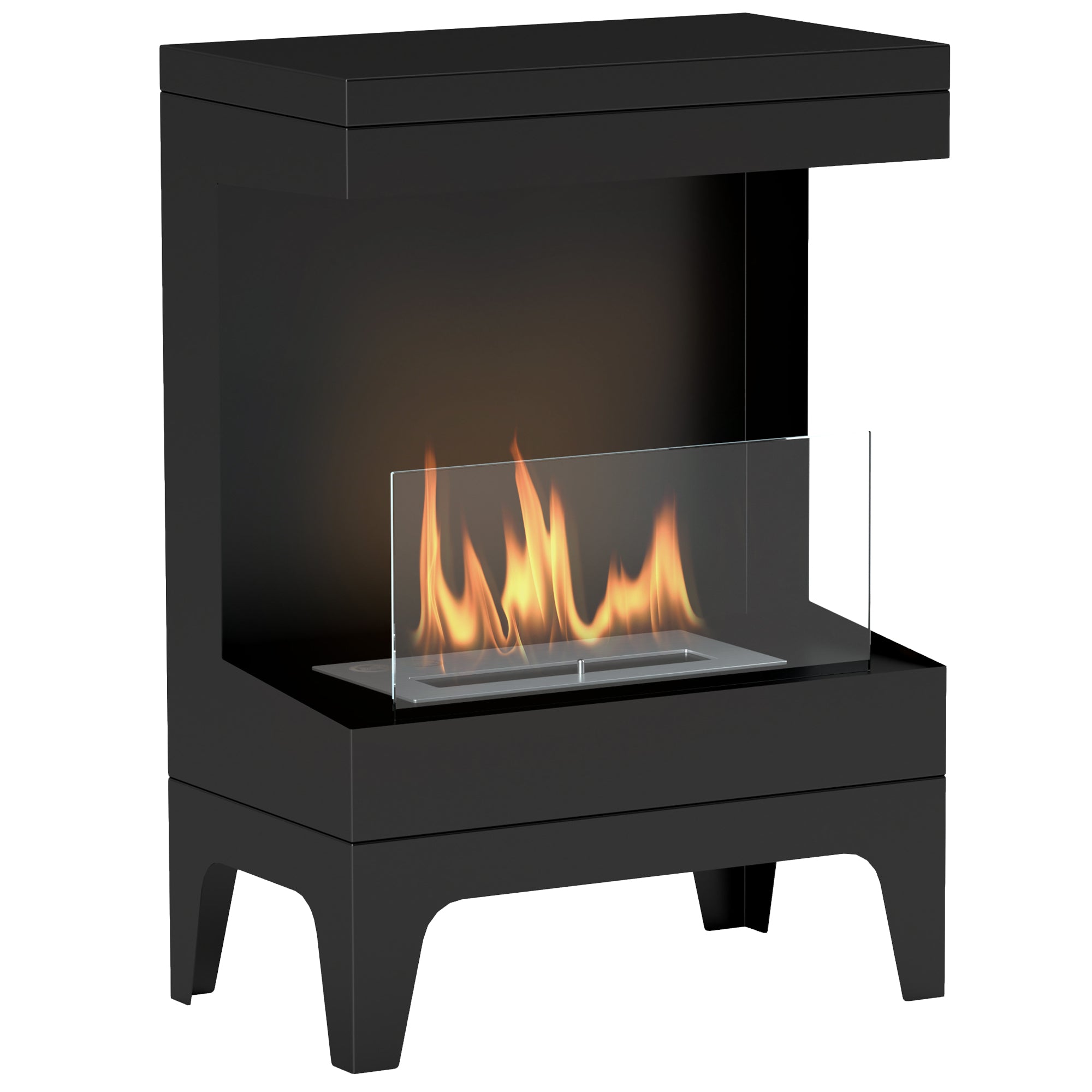 Cheminée bioéthanol sur pieds, avec réservoir 0,9 L, environ 3,3 h de durée de combustion, couverture 20 m², 38 x 22 x 54 cm, noir