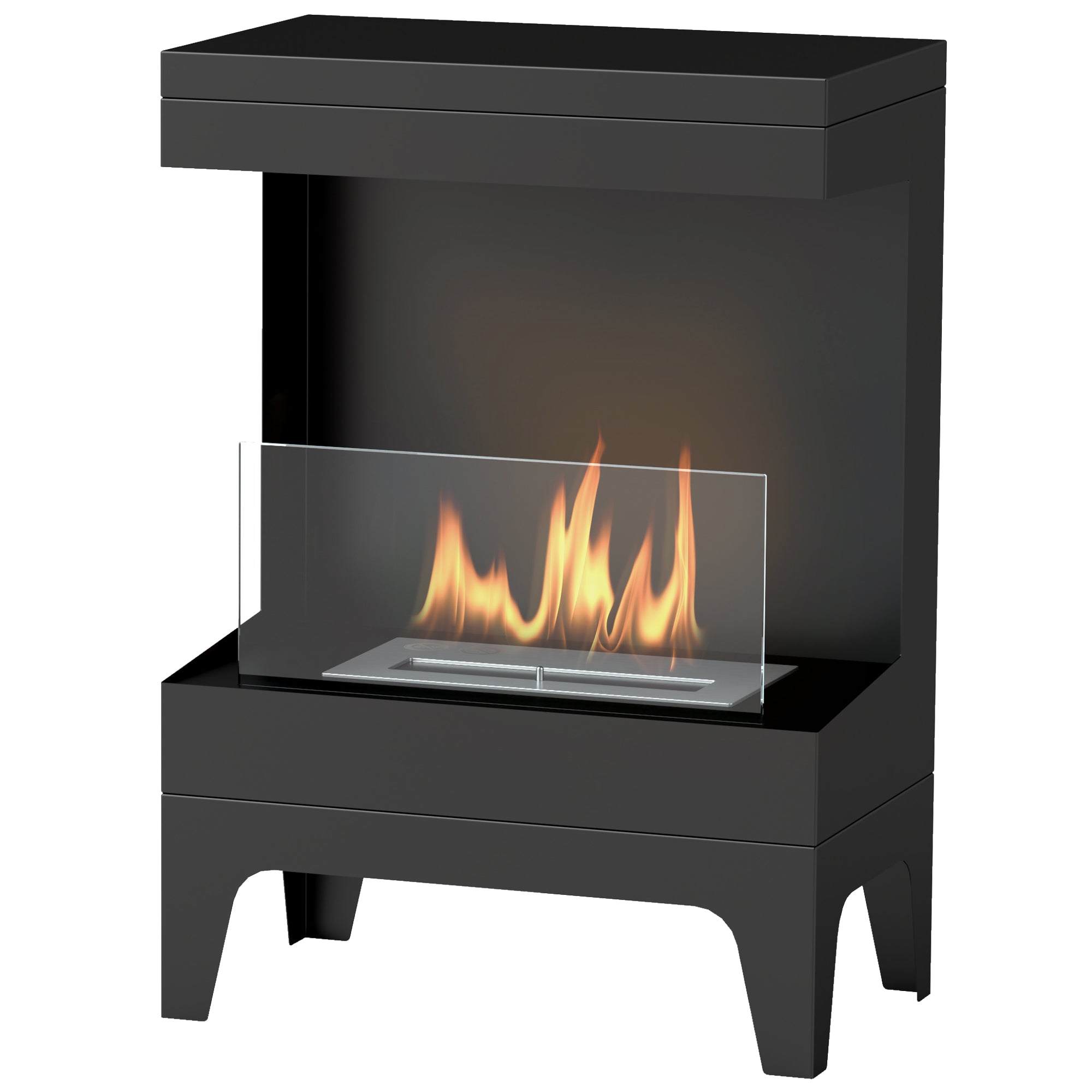 Cheminée bioéthanol sur pieds, avec réservoir 0,9 L, environ 3,3 h de durée de combustion, couverture 20 m², 38 x 22 x 54 cm, noir
