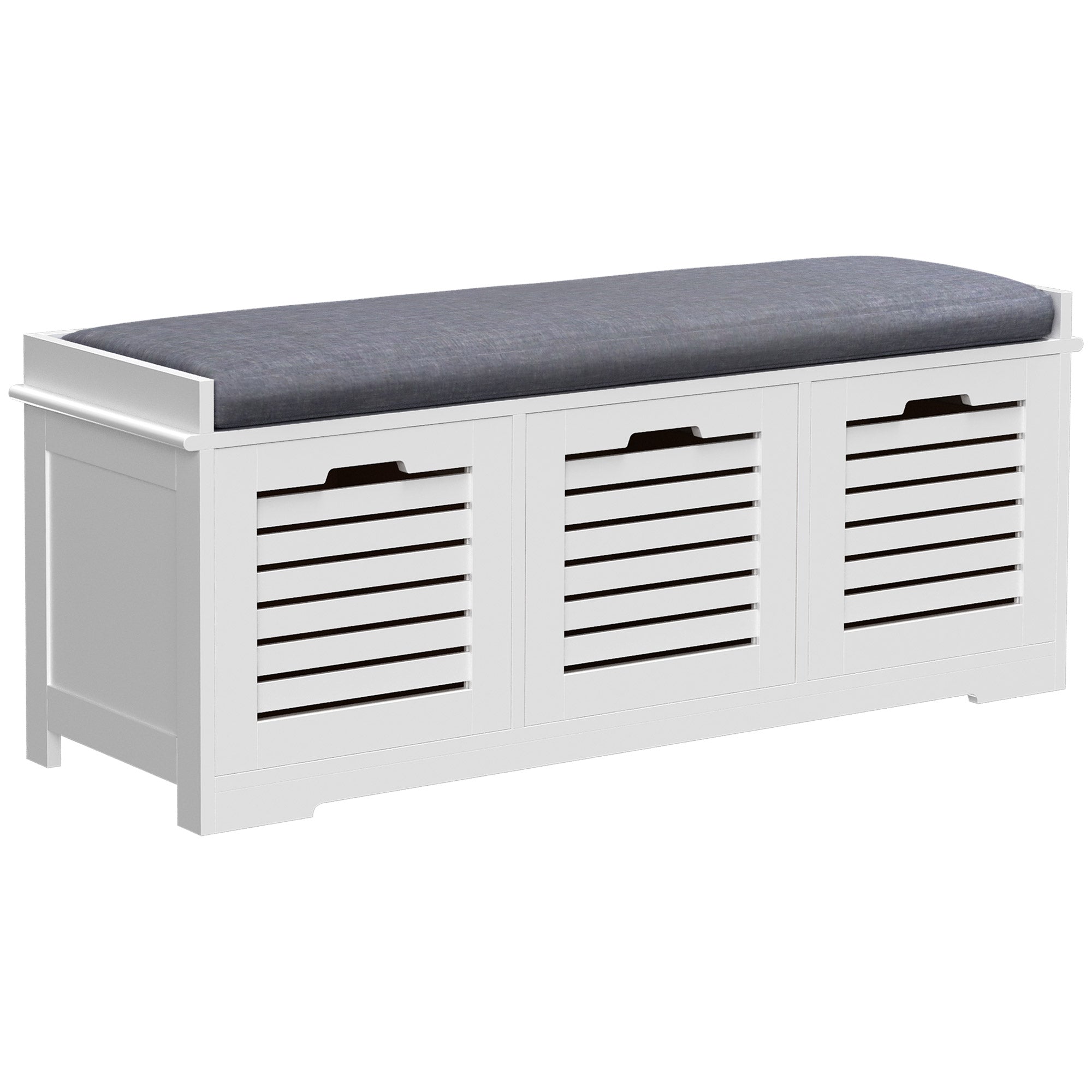 Banc à chaussures meuble à chaussures avec 3 tiroirs et coussin d'assise amovible, banc de rangement pour couloir, entrée, chambre, dim. 108l x 35P x 43H cm, blanc