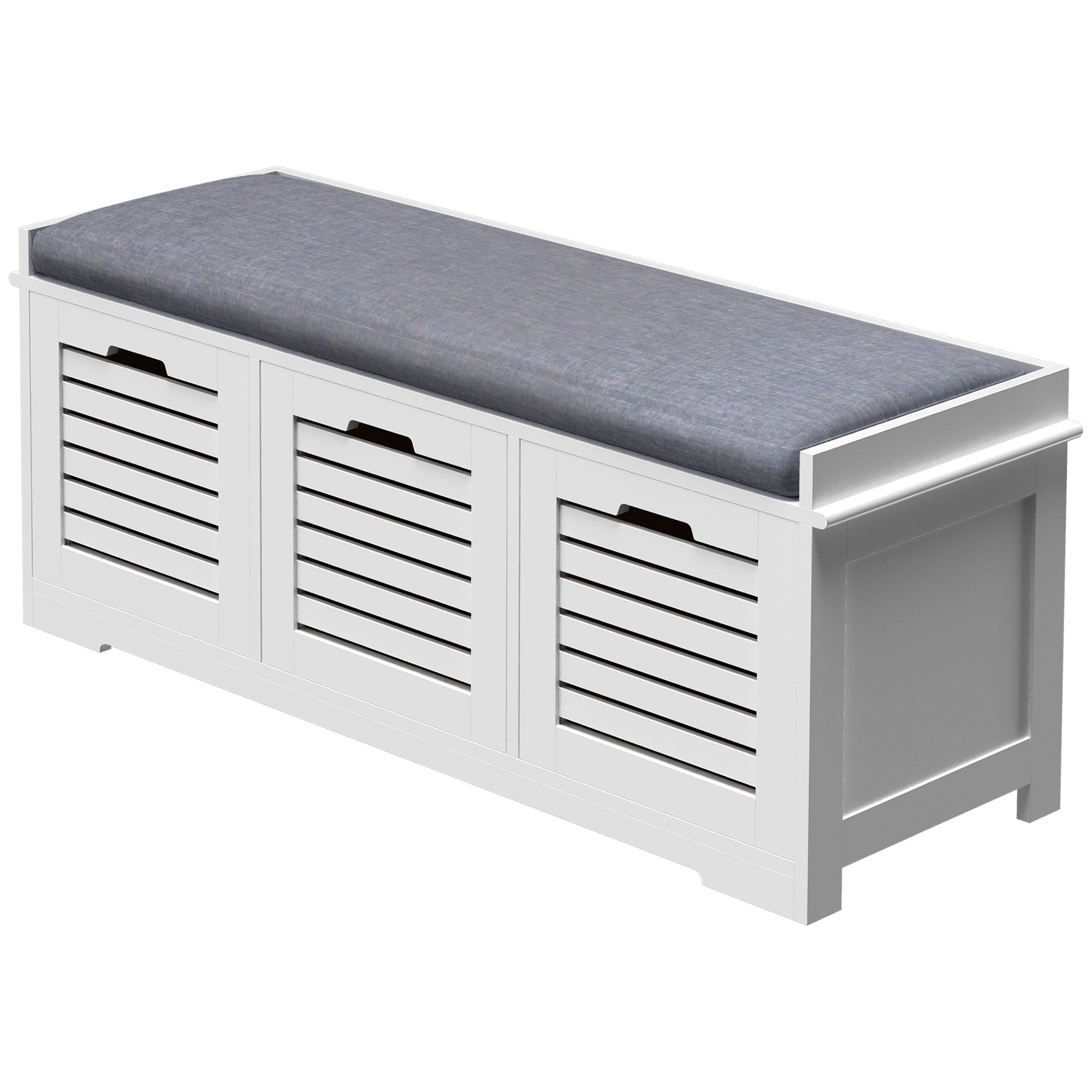 Banc à chaussures meuble à chaussures avec 3 tiroirs et coussin d'assise amovible, banc de rangement pour couloir, entrée, chambre, dim. 108l x 35P x 43H cm, blanc