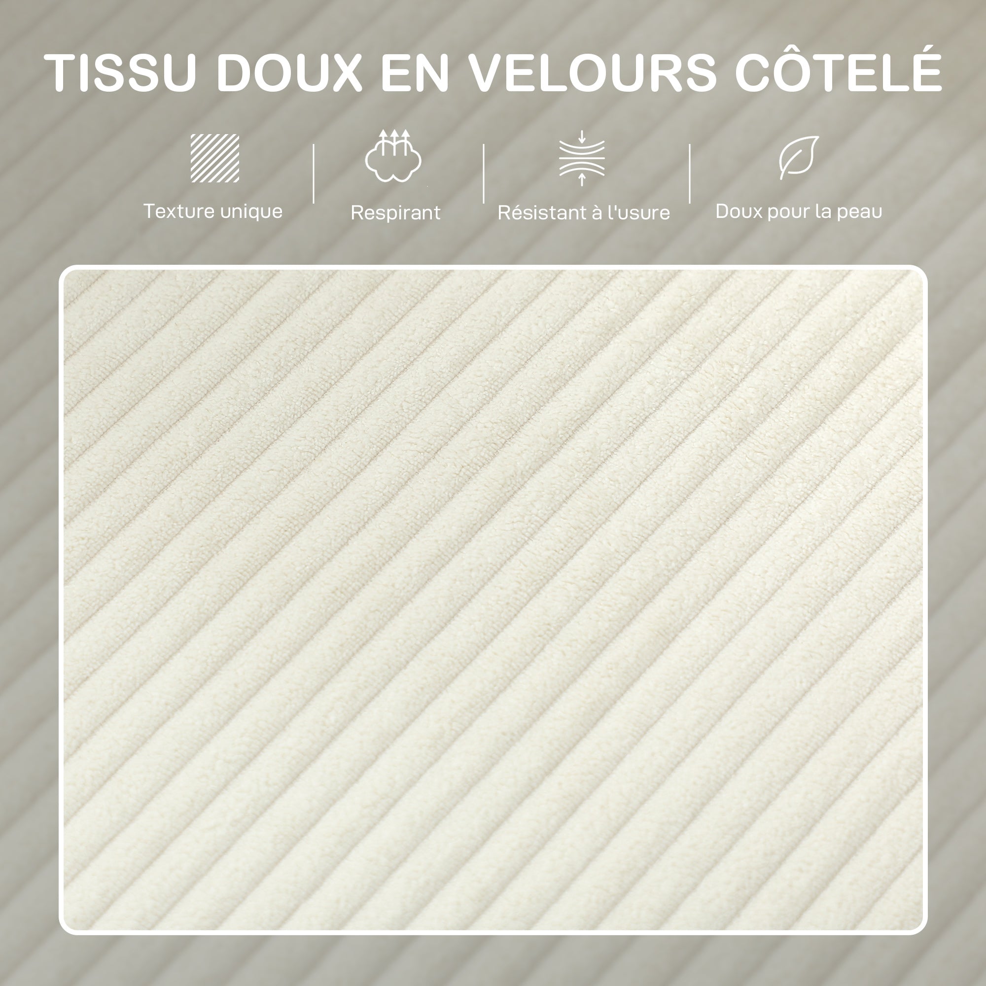 Canapé 3 places en velours côtelé, 192 cm, design moderne, canapé avec coussins à ressorts et assise rembourré, pour salon, chambre, bureau, beige