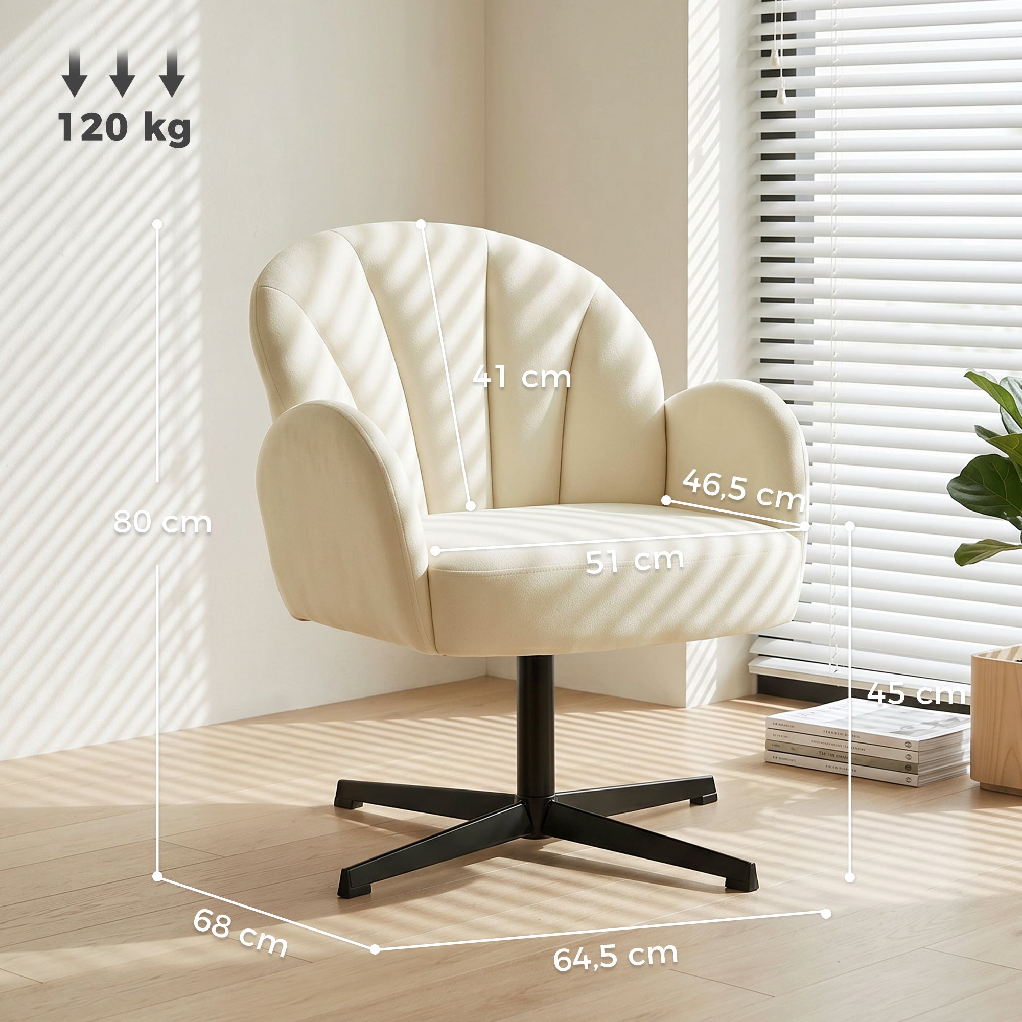 Fauteuil salon pivotant, fauteuil coquillage rembourré en velours avec coussin à ressorts, base en acier, chaise coiffeuse moderne, pour chambre, coins lecture, beige