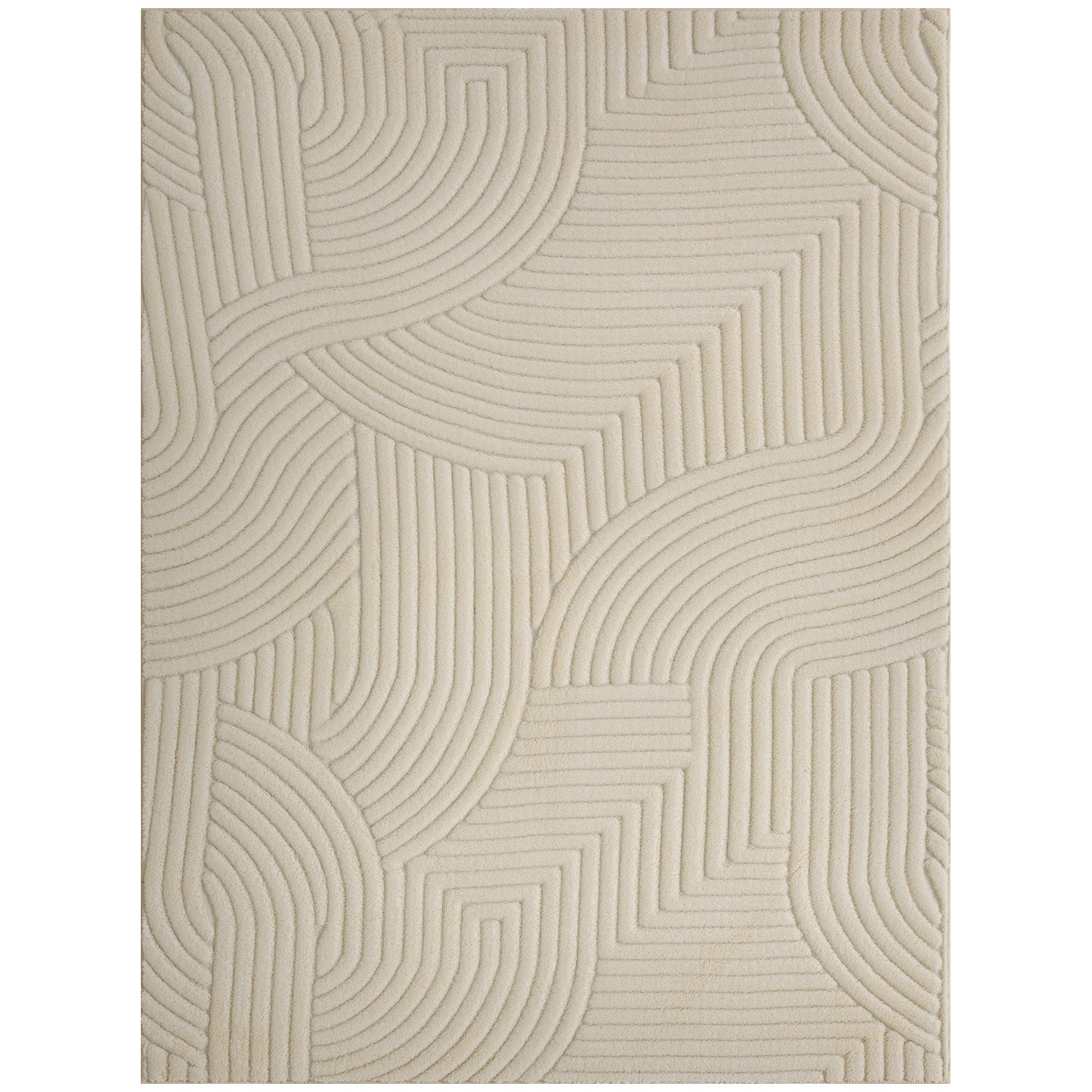Tapis salon 160 x 120 cm, tapis à poils épais géométrique, moelleux et antidérapant, style moderne, pour salon, chambre à coucher, bureau, crème
