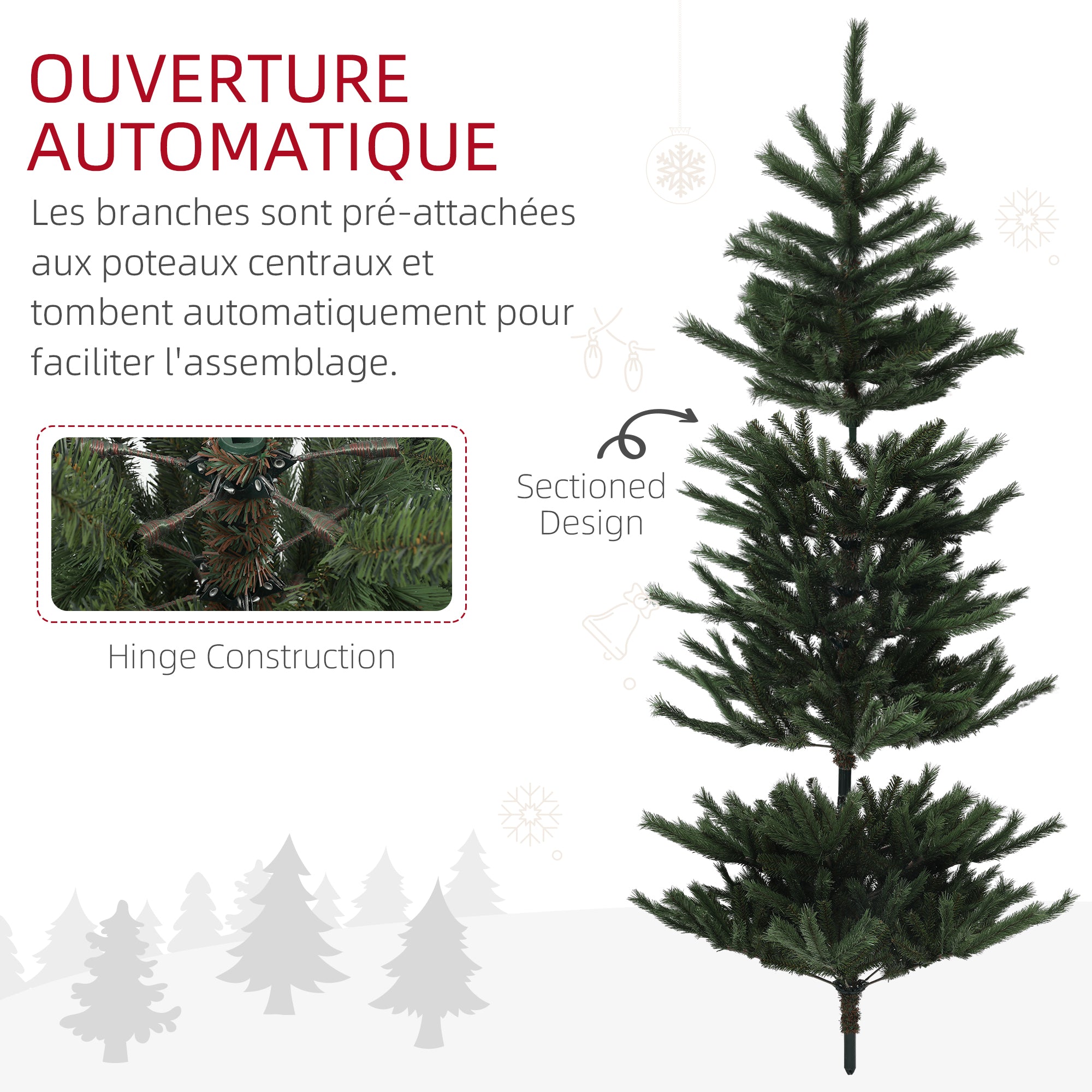 Sapin de Noël artificiel 180 cm arbre de Noël avec support en acier pliable, 467 branches, décoration de Noël effet réaliste, vert
