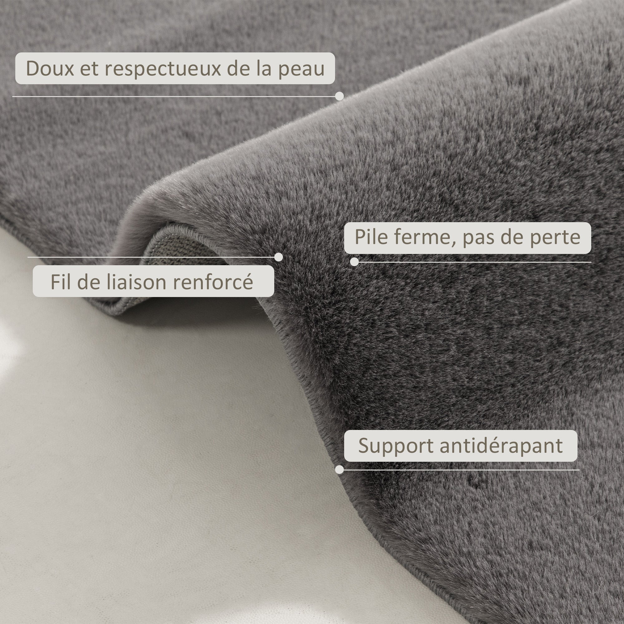 Tapis salon 230 x 160 cm tapis à poils longs, lavable en machine, antidérapant, en fausse fourrure, pour salon, chambre à coucher, bureau, gris clair