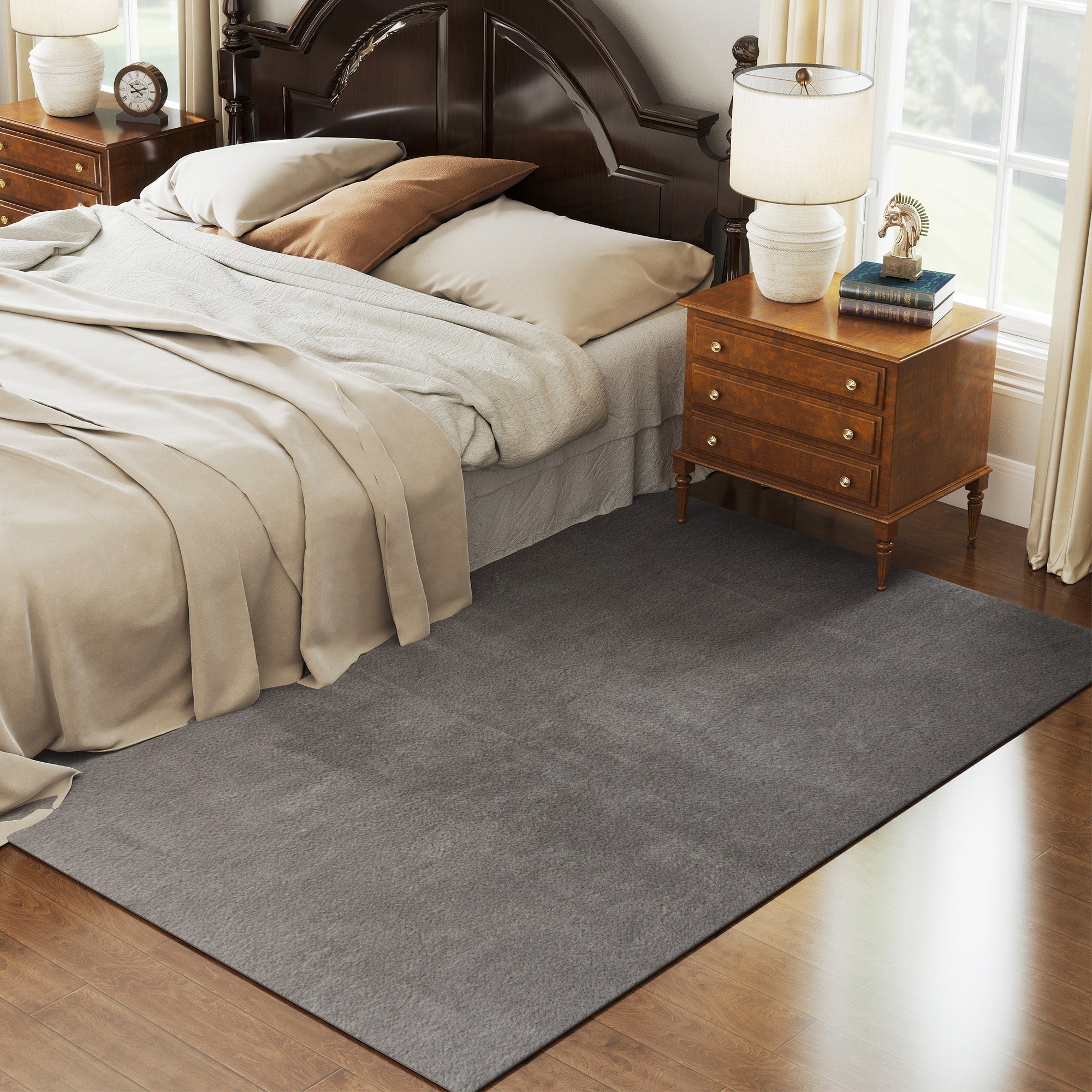 Tapis salon 230 x 160 cm tapis à poils longs, lavable en machine, antidérapant, en fausse fourrure, pour salon, chambre à coucher, bureau, gris clair