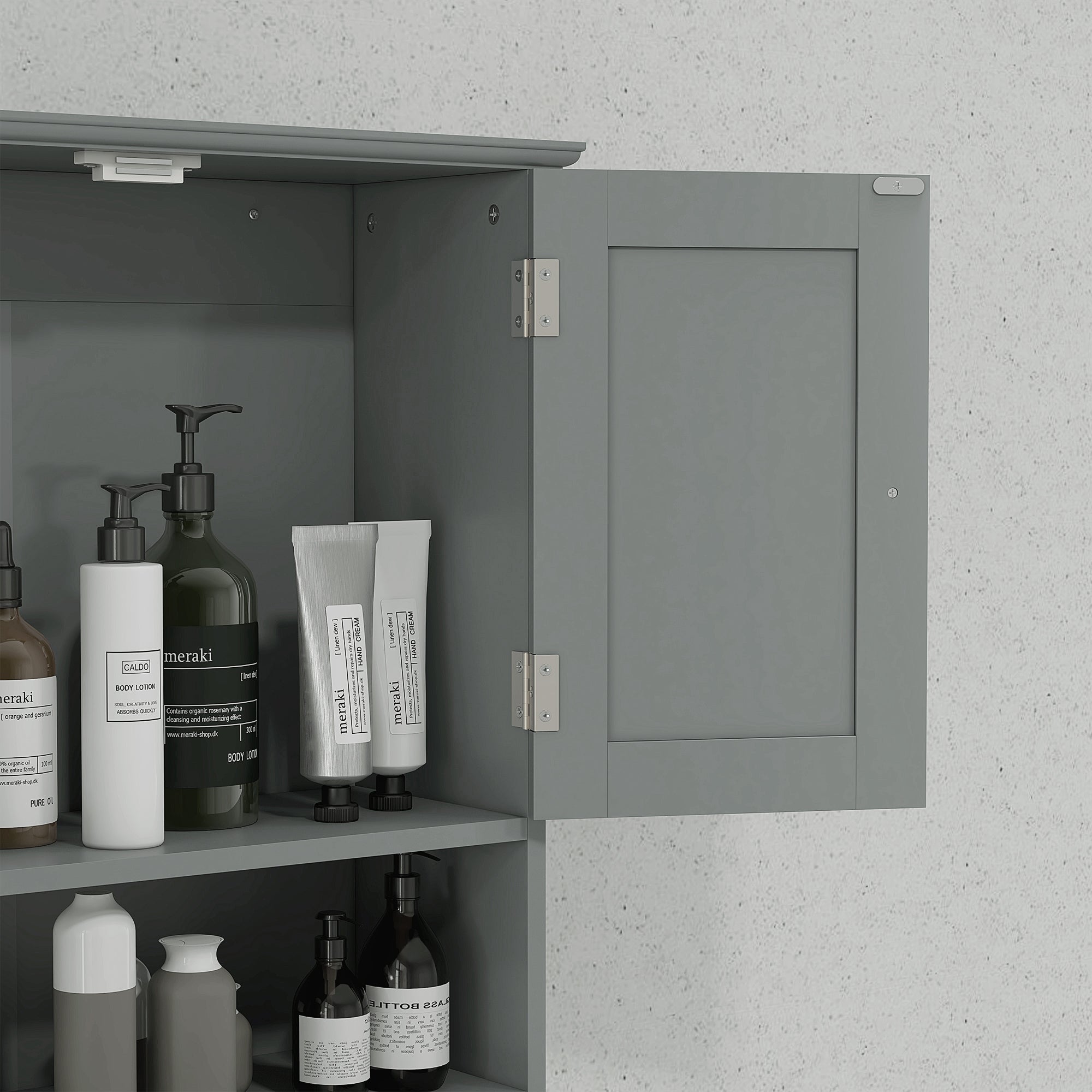Armoire murale de salle de bain, armoire de toilette, avec portes doubles, étagère ouverte, 2 tiroirs pour ranger, 50,8l x 17,8P x 66H cm, gris