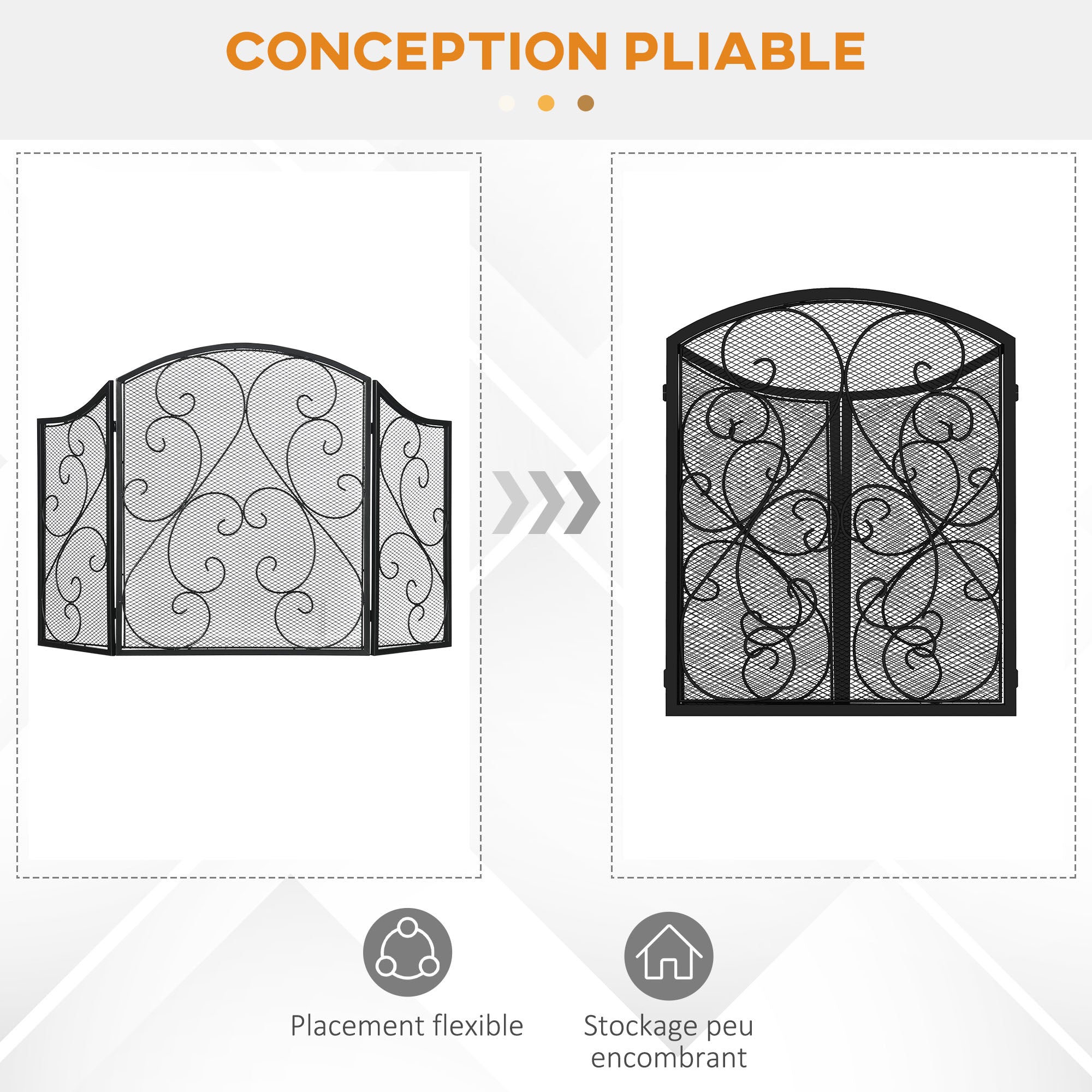 Pare-feu cheminée pare-étincelles 3 volets pliables grille de protection pour cheminée ou poêle - dim. 66 x 31 x 81 cm - métal noir