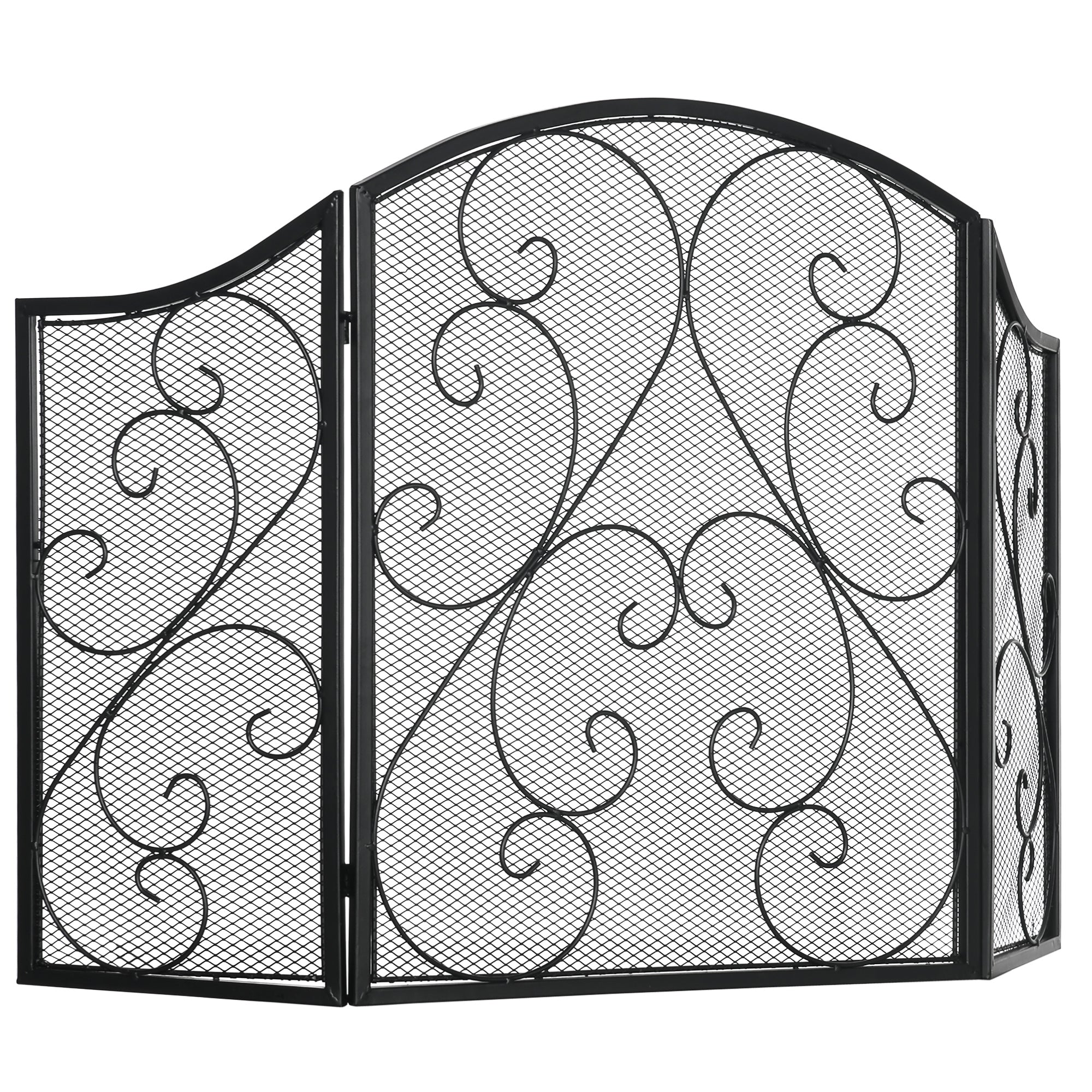 Pare-feu cheminée pare-étincelles 3 volets pliables grille de protection pour cheminée ou poêle - dim. 66 x 31 x 81 cm - métal noir