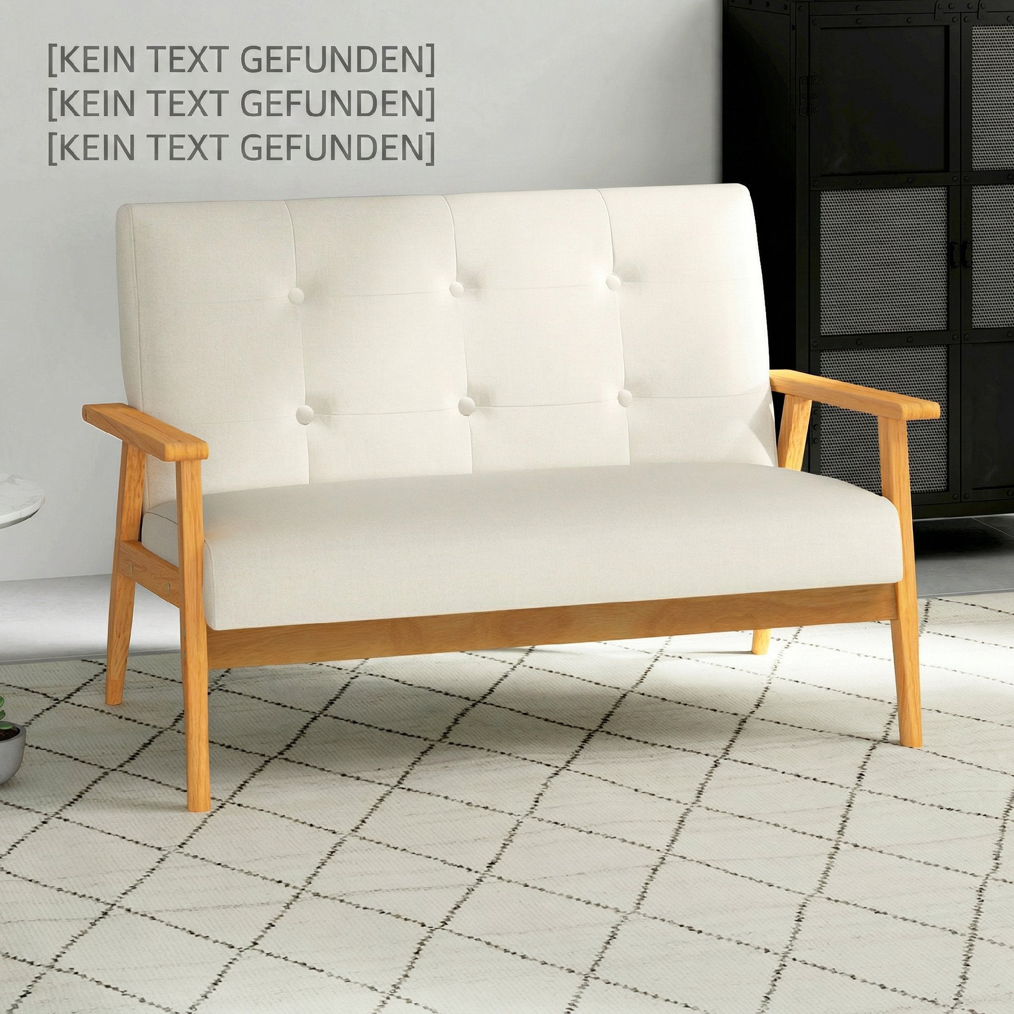 Canapé 3 places 115 cm, canapé scandinave avec dossier capitonné, assise rembourrée et accoudoirs, pieds en bois d'hévéa, pour salon, chambre, petit espace, beige