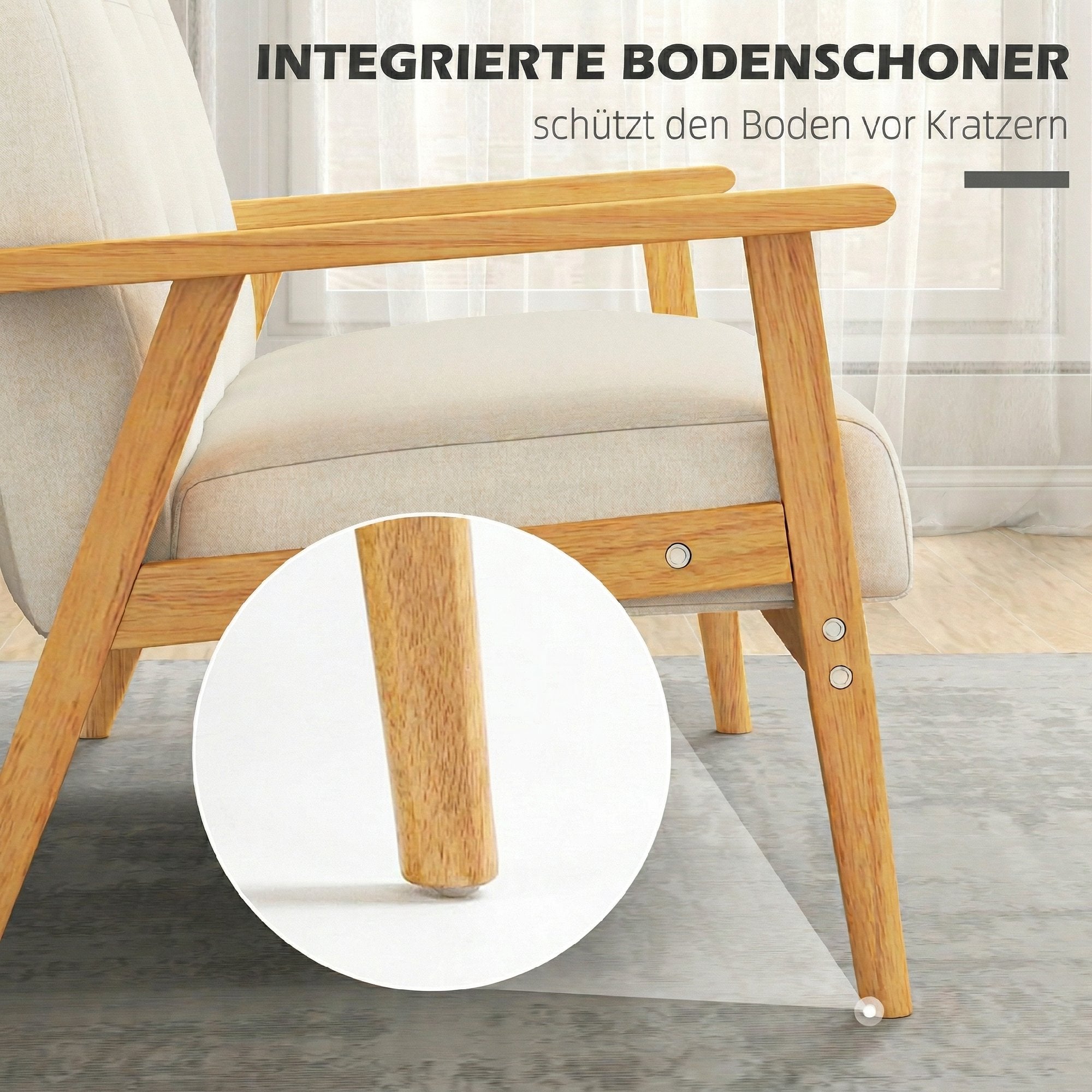 Canapé 3 places 115 cm, canapé scandinave avec dossier capitonné, assise rembourrée et accoudoirs, pieds en bois d'hévéa, pour salon, chambre, petit espace, beige