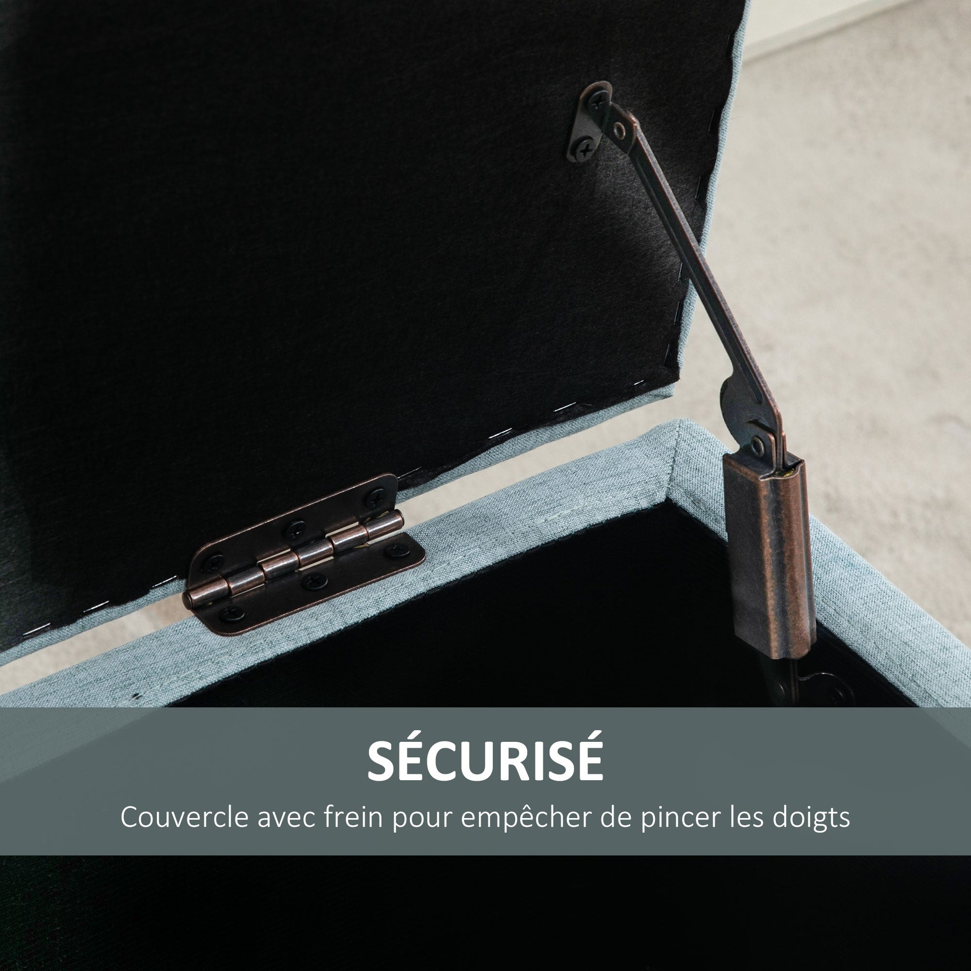 Banc de rangement, coffre de rangement avec couvercle amovible style scandinave, bout de lit en tissu lin, 110 x 39 x 45 cm, vert d'eau