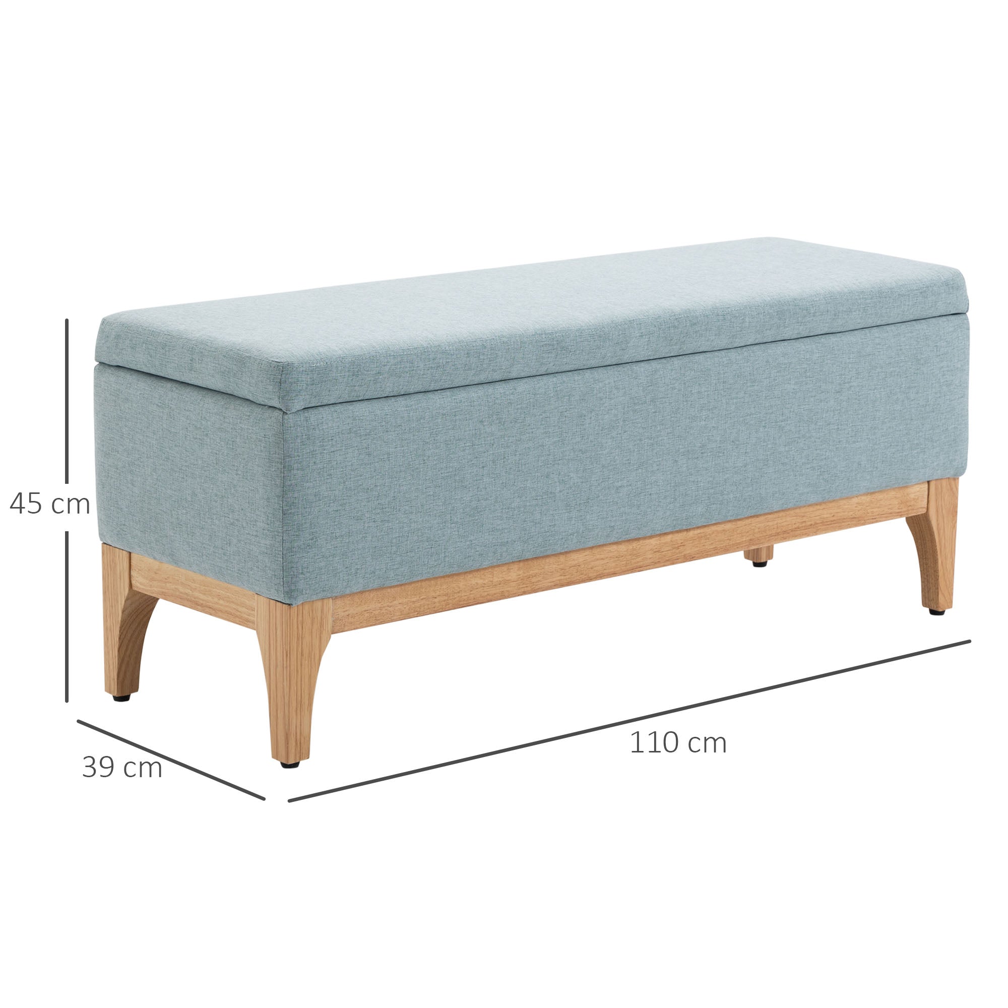 Banc de rangement, coffre de rangement avec couvercle amovible style scandinave, bout de lit en tissu lin, 110 x 39 x 45 cm, vert d'eau