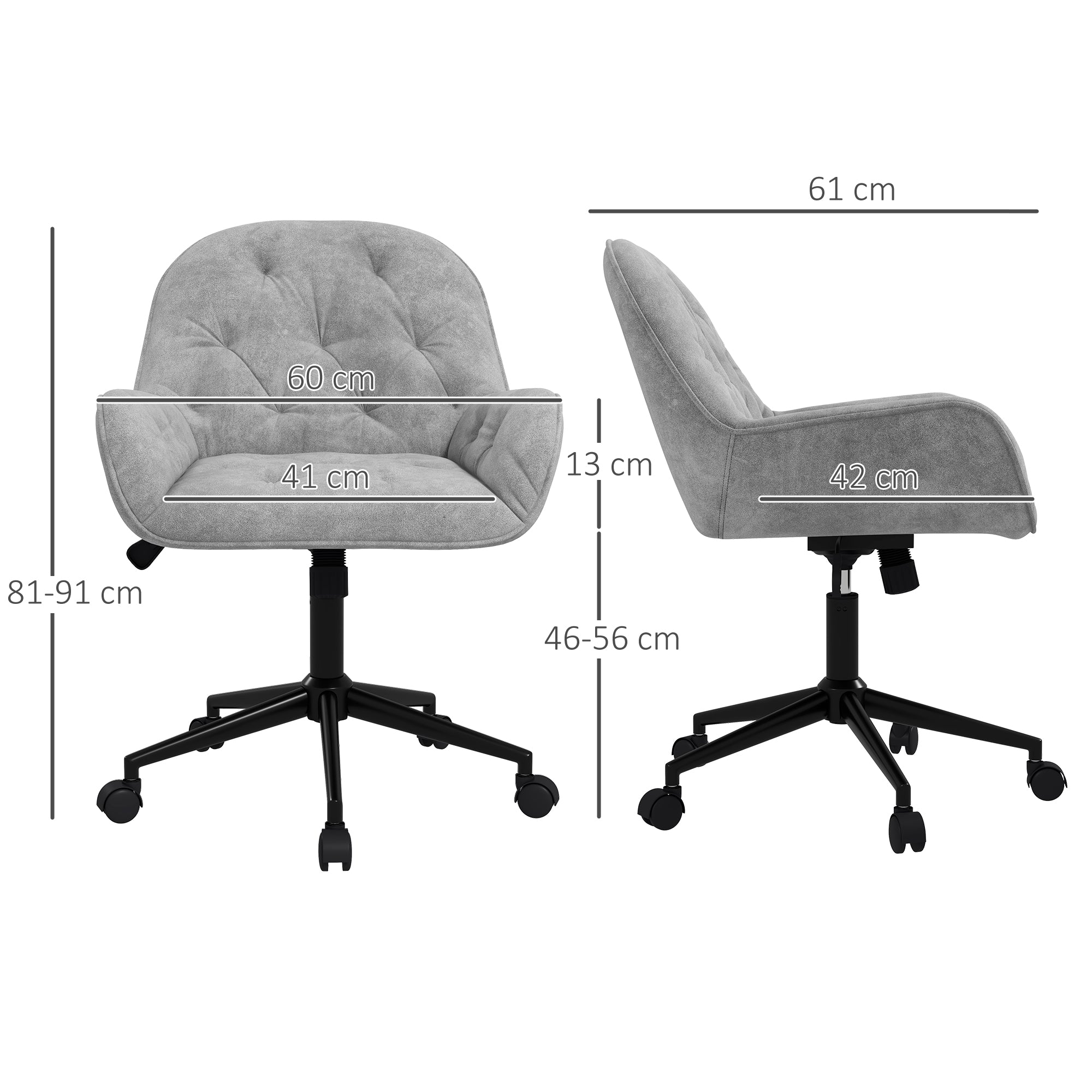 Chaise de bureau, fauteuil de bureau en aspect velours, siège pivotant à 360°, réglable en hauteur, dossier arrondi chaise ergonomique charge 120 kg pour chambre, salon, gris clair