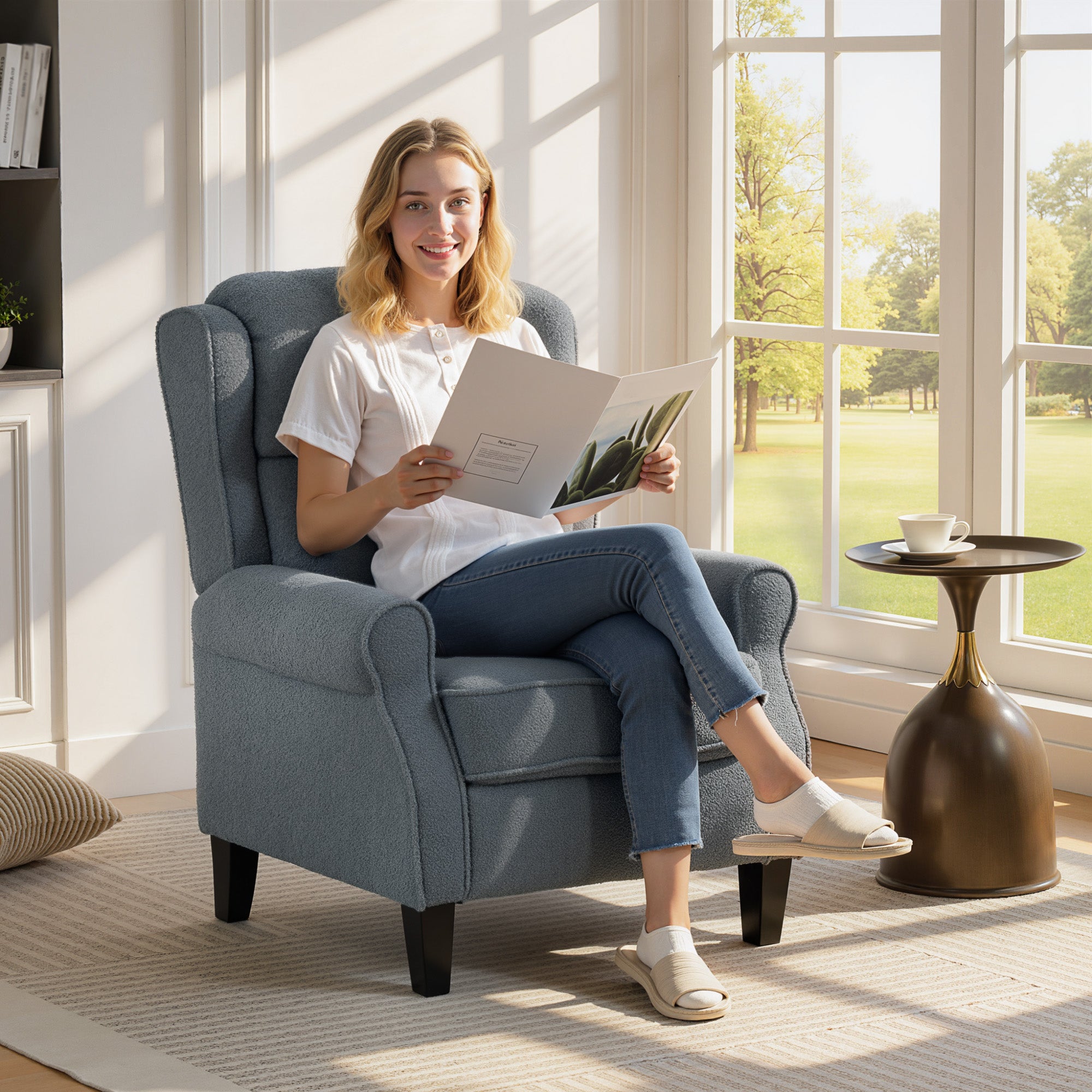 Fauteuil inclinable en polaire Teddy, fauteuil de relaxation avec repose-pieds extensible, assise rembourrée, Ressorts ensachés, pour salon, bureau, home cinéma, gris