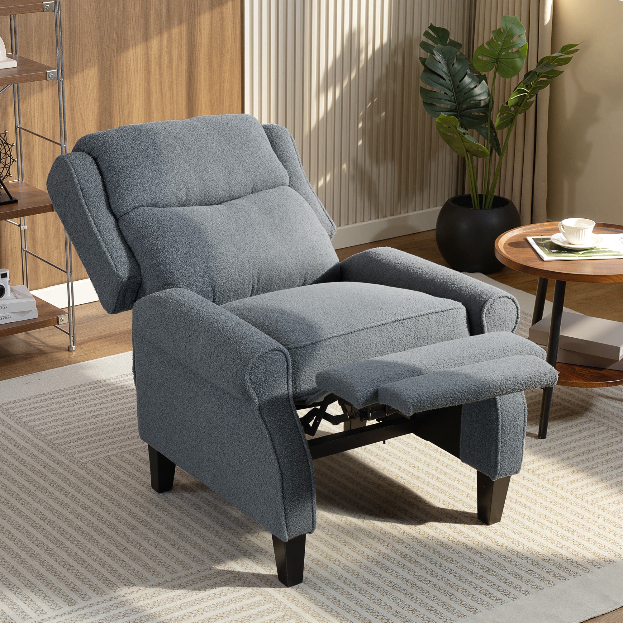 Fauteuil inclinable en polaire Teddy, fauteuil de relaxation avec repose-pieds extensible, assise rembourrée, Ressorts ensachés, pour salon, bureau, home cinéma, gris