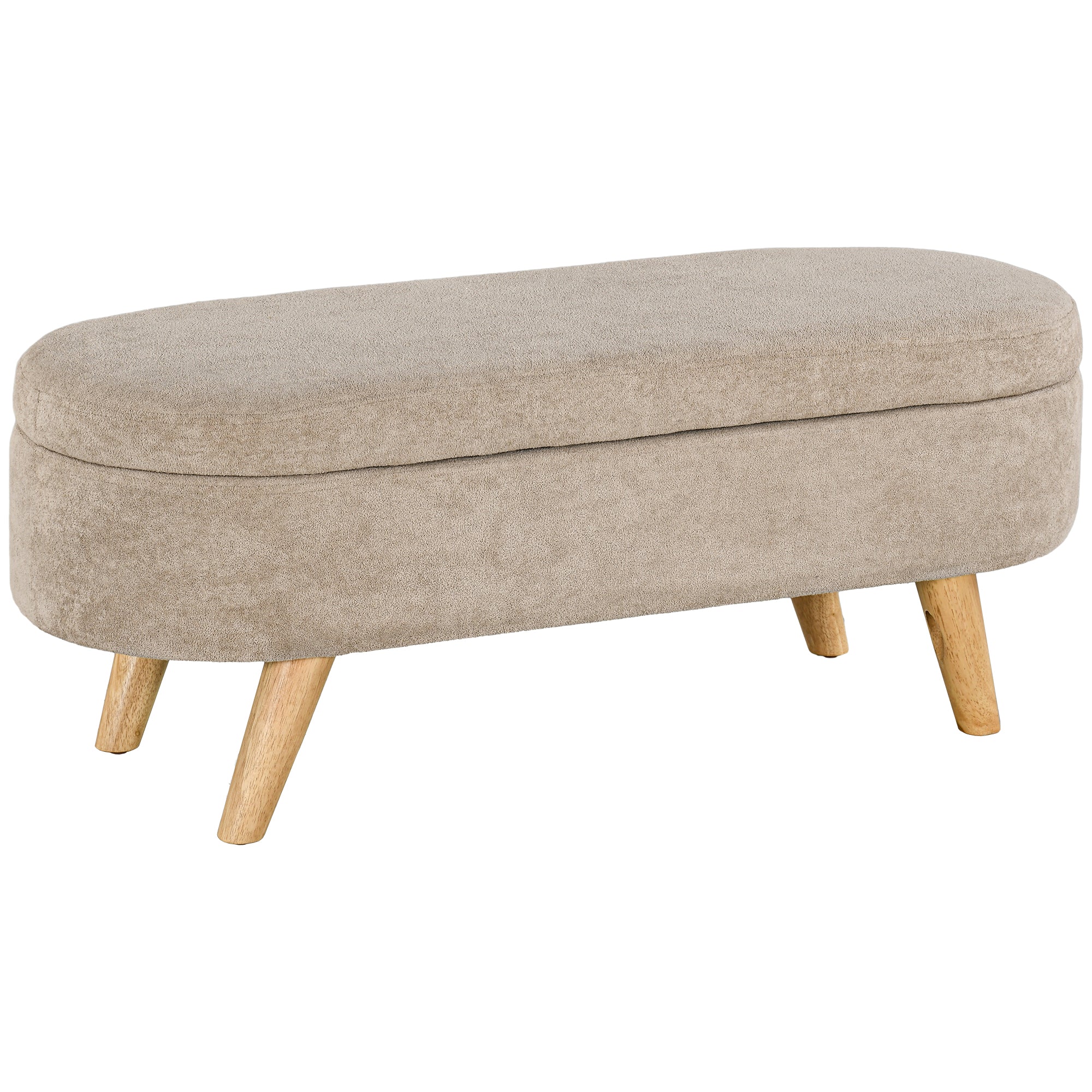 Banc banquette bout de lit coffre de rangement 2 en 1 en tissu avec pieds en bois 110l x 40P x 43H cm cm beige