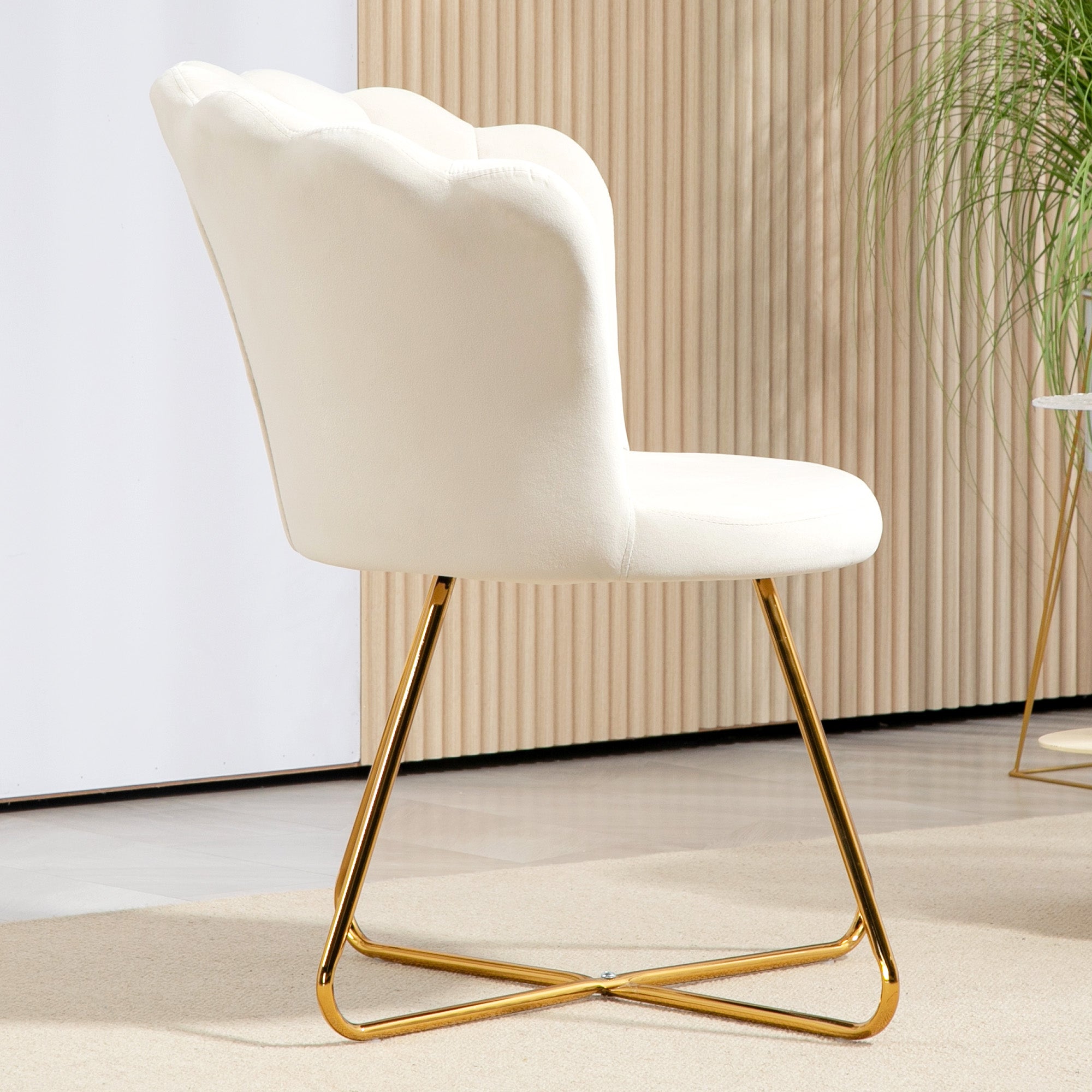 Fauteuil coquillage chaise coiffeuse fauteuil en velours fauteuil de salon avec pieds en acier pour salon et chambre 69 x 64 x 80 cm crème