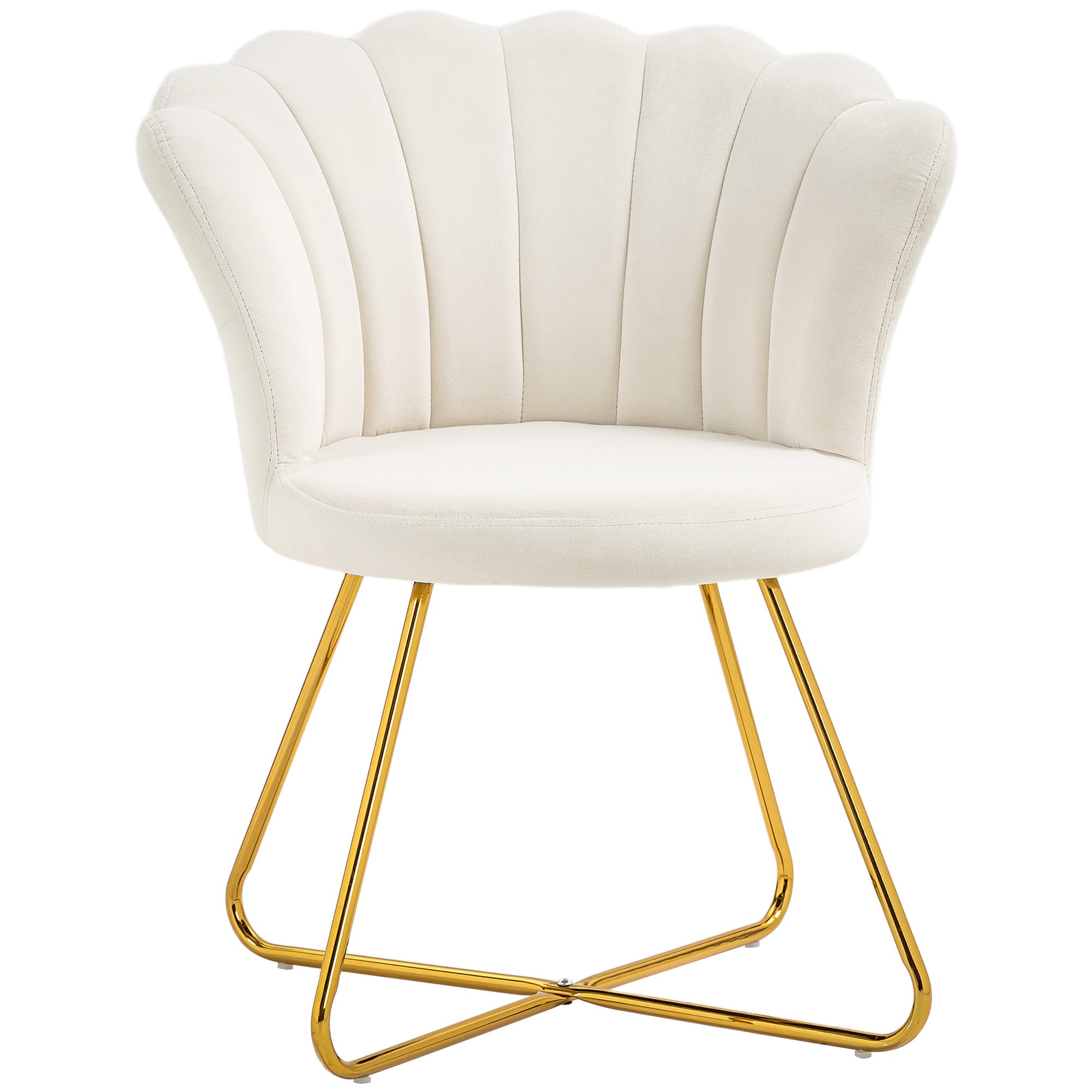 Fauteuil coquillage chaise coiffeuse fauteuil en velours fauteuil de salon avec pieds en acier pour salon et chambre 69 x 64 x 80 cm crème