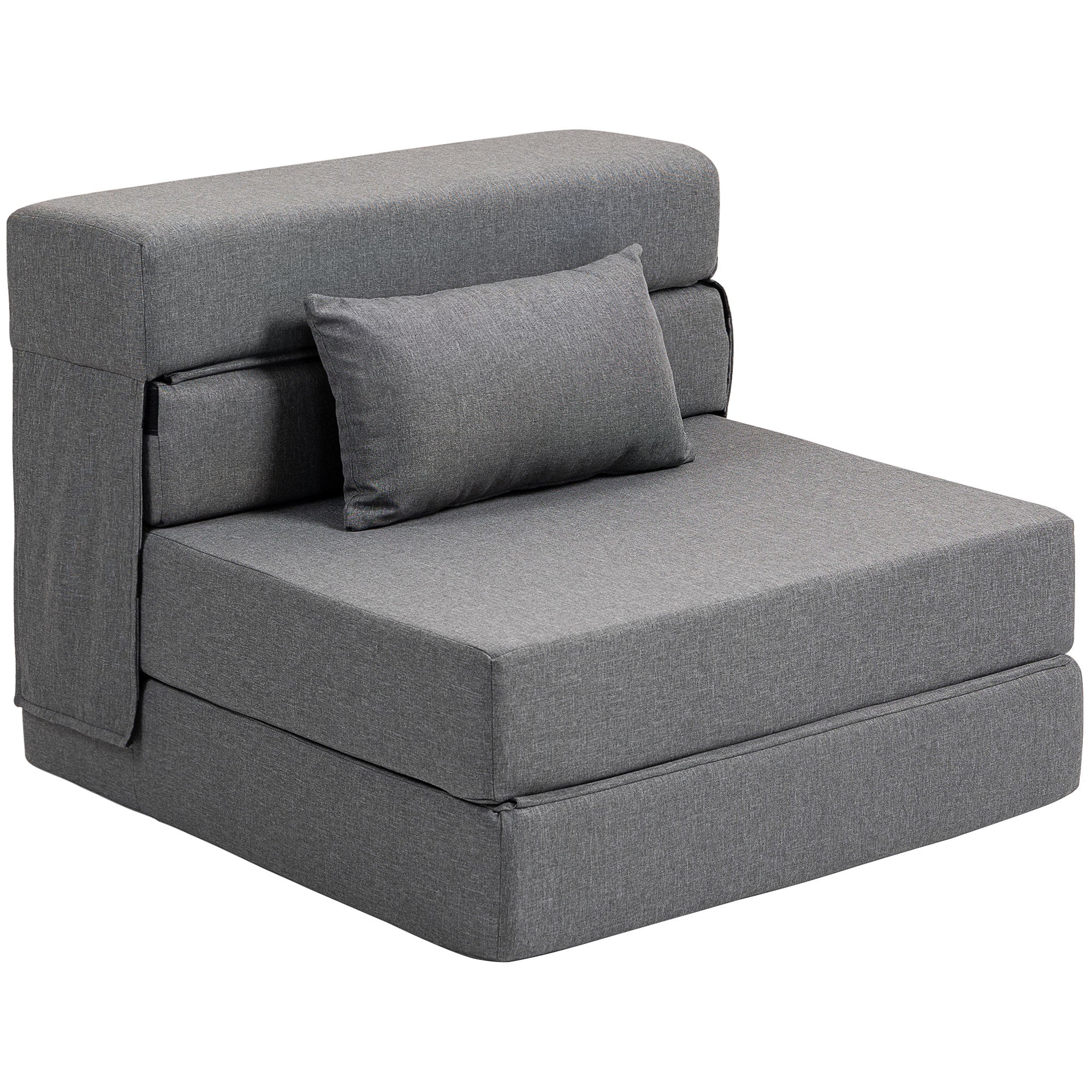 Fauteuil convertible 1 place fauteuil lit pliant chauffeuse 1 place 3 en 1 avec assise rembourré, coussin inclus, matelas pliable portable pour invités, salon, petit espace, charge 120 kg, gris
